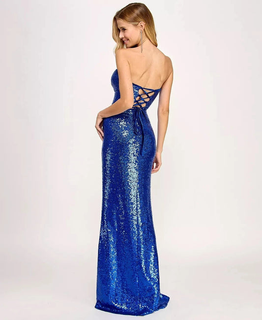 Emerald Sundae Juniors' Size L Strapless Allover Sequin Gown Dress