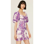 Slate & Willow Size XS Purple Swirl Mini Dress w/ Puff Sleeves