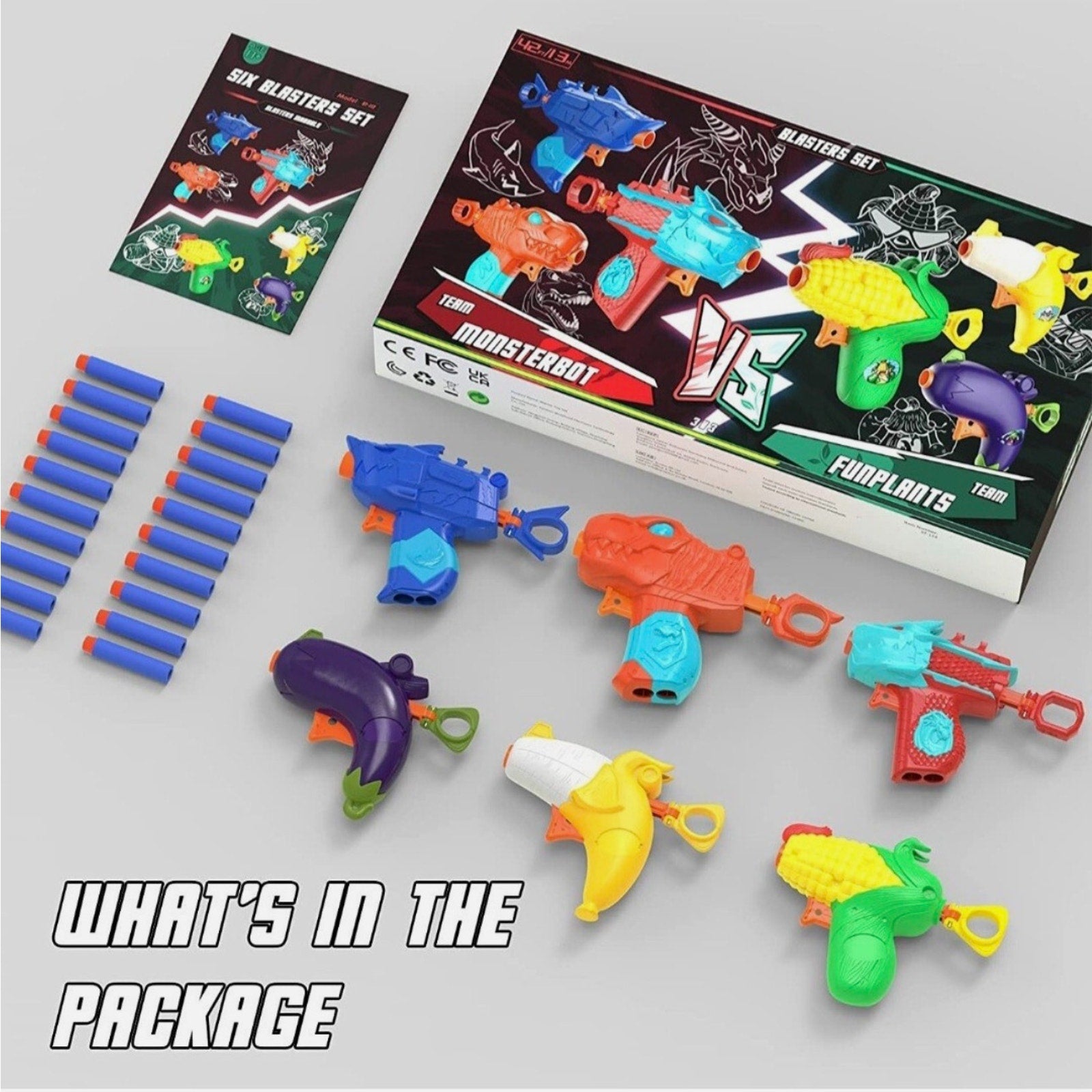 Team Monsterbot VS Team Funplants Foam-Dart Blaster Set (6 Guns 20 Darts)
