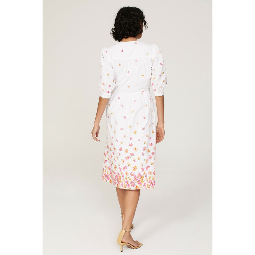 ARIAS New York White Floral Gathered Midi Dress Size 6
