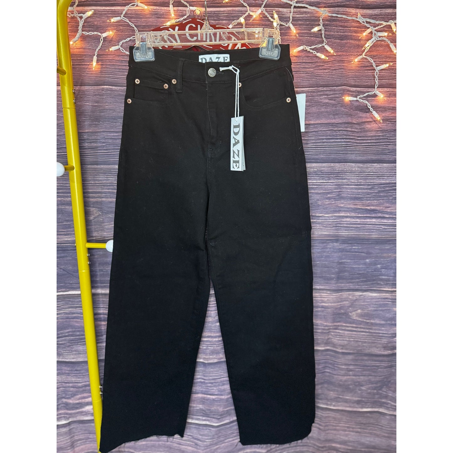 DAZE Size 25 Pleaser All Nighter (Black) High Waist Raw Hem Crop Jeans
