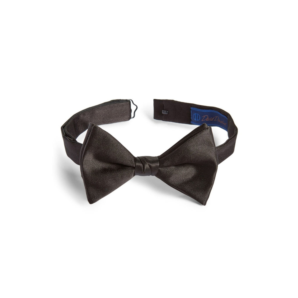 David Donahune Black Adjustable Pre-Tied Silk Bow Tie