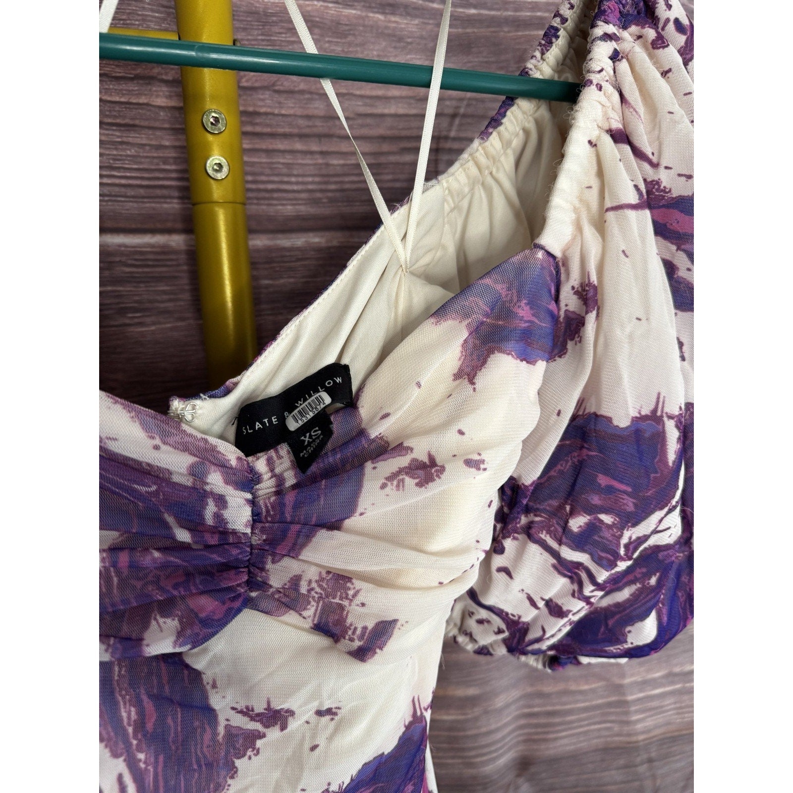 Slate & Willow Size XS Purple Swirl Mini Dress w/ Puff Sleeves