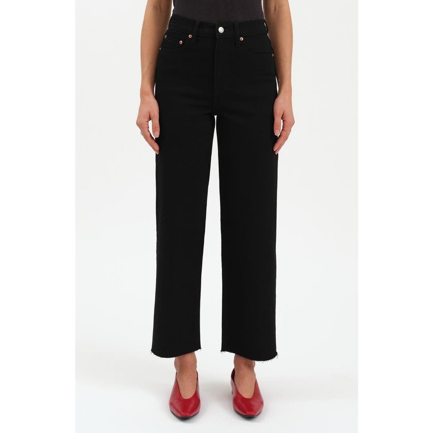 DAZE Size 25 Pleaser All Nighter (Black) High Waist Raw Hem Crop Jeans