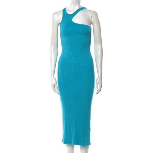 SIMON MILLER Size M Blue Mawga RIB Knit Asymmetrical Tank Dress