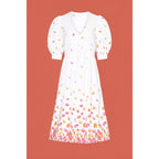 ARIAS New York White Floral Gathered Midi Dress Size 6