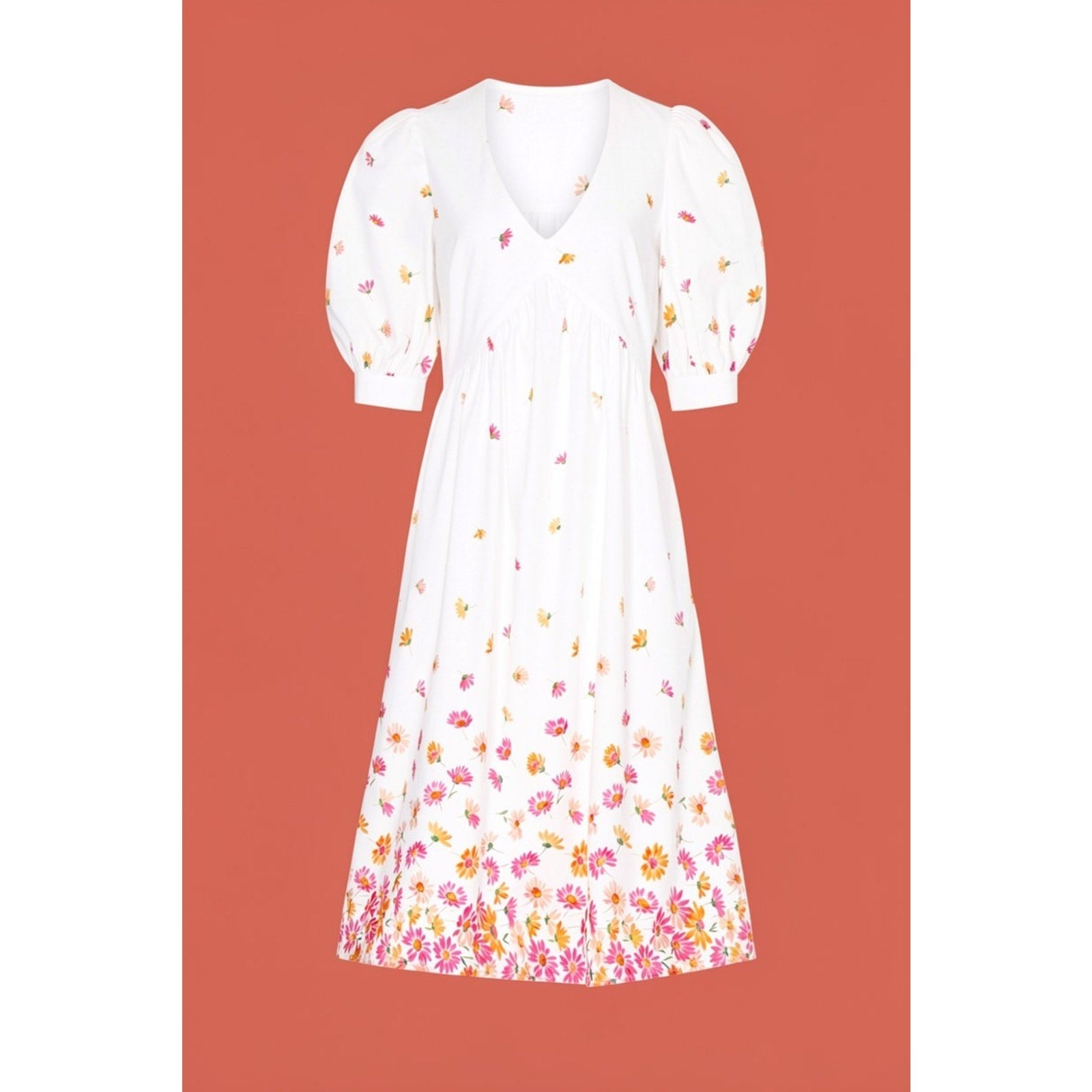 ARIAS New York White Floral Gathered Midi Dress Size 6