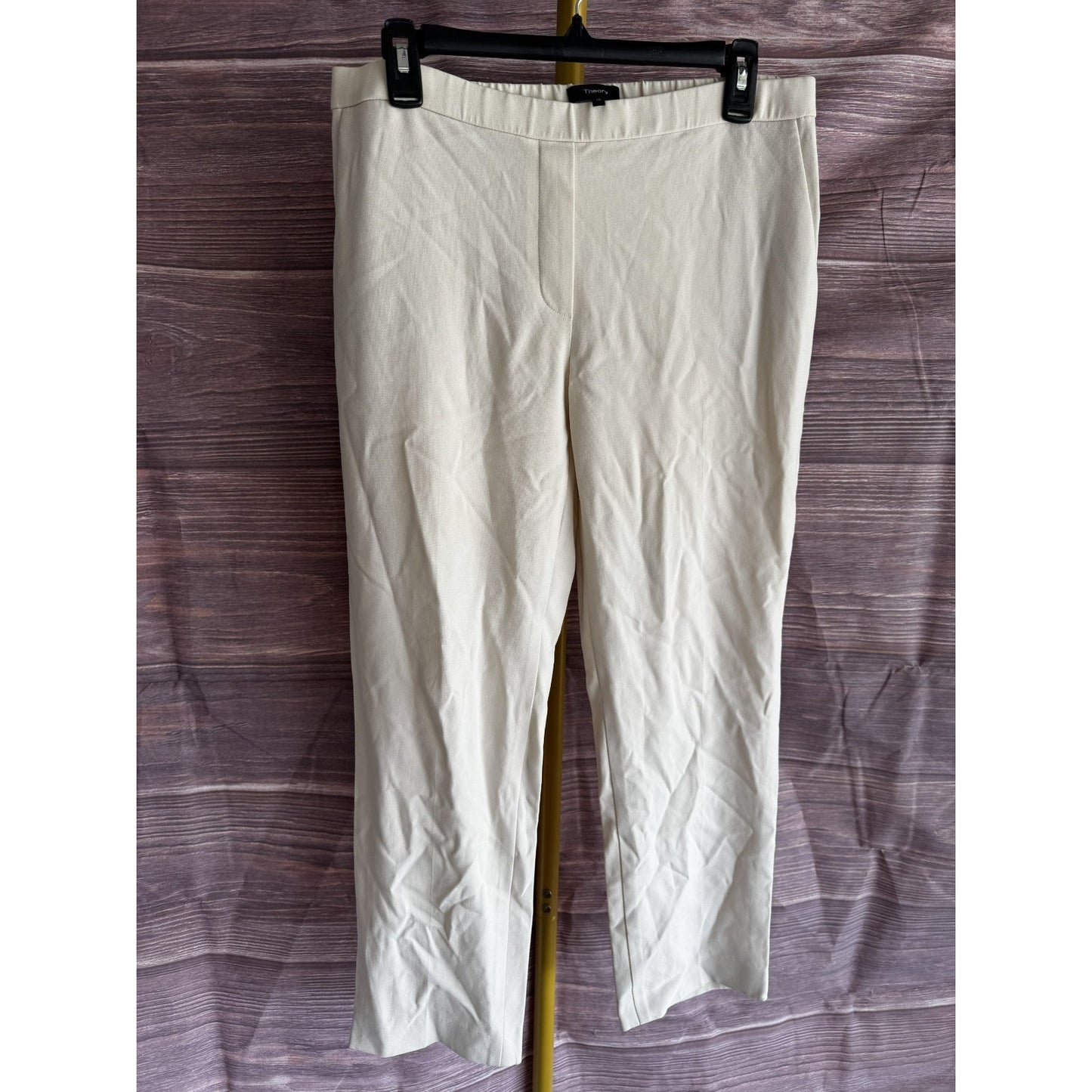 Theory Treeca Pull-On Crop Trousers Size 10 in Admiral Crepe Off-White