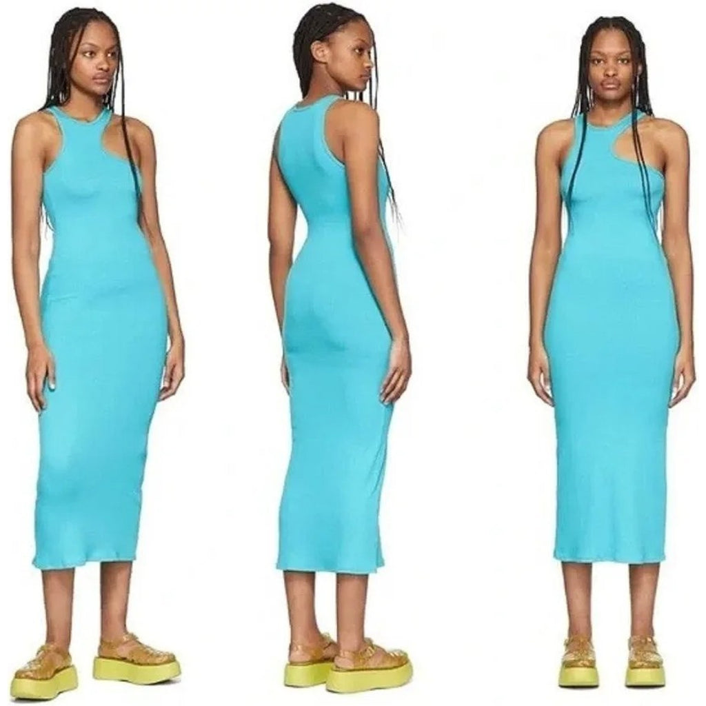 SIMON MILLER Size M Blue Mawga RIB Knit Asymmetrical Tank Dress