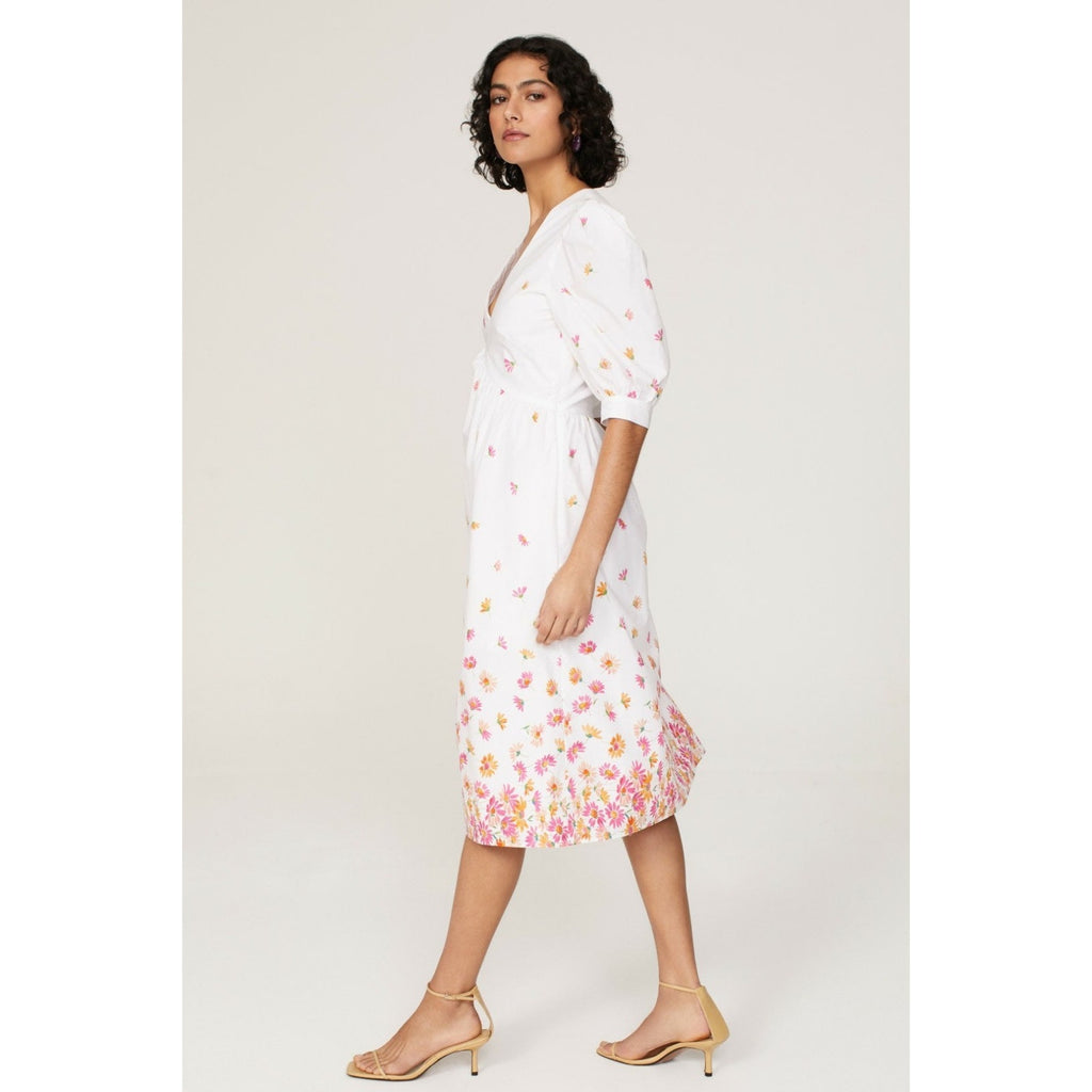 ARIAS New York White Floral Gathered Midi Dress Size 6