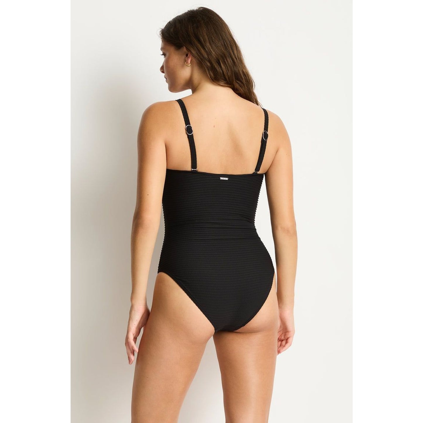 Sea Level Size 4 Black Ribbed U Bar Convertible Bandeau One Piece Swimsuit