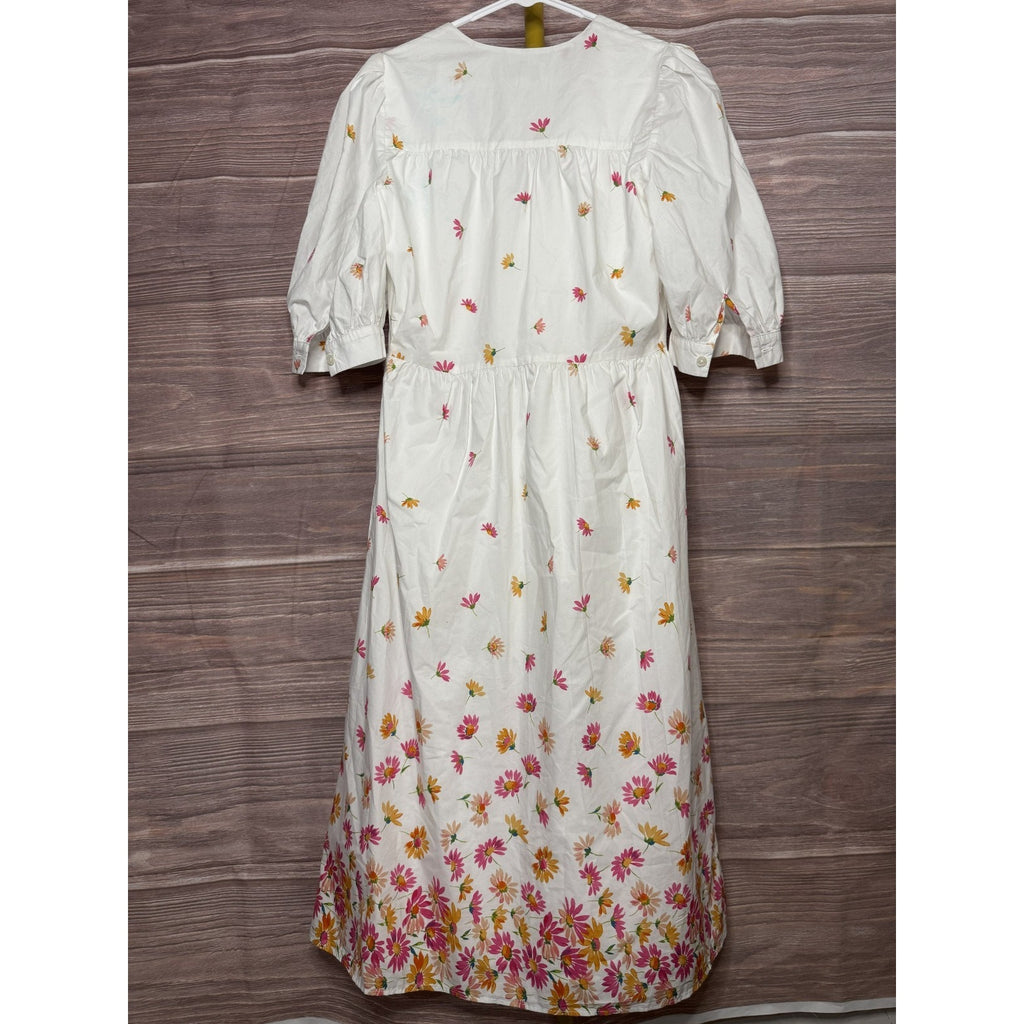 ARIAS New York White Floral Gathered Midi Dress Size 6