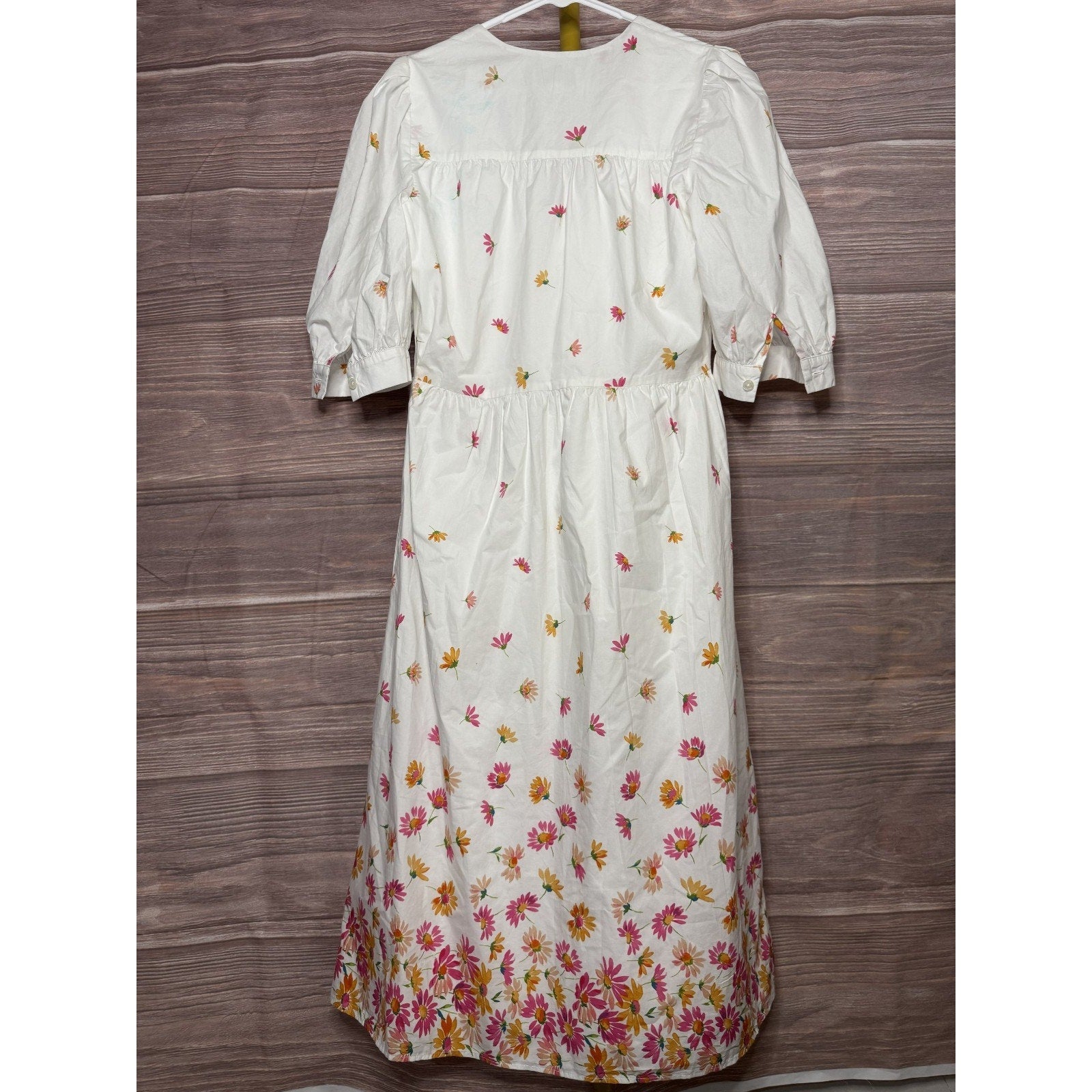 ARIAS New York White Floral Gathered Midi Dress Size 6
