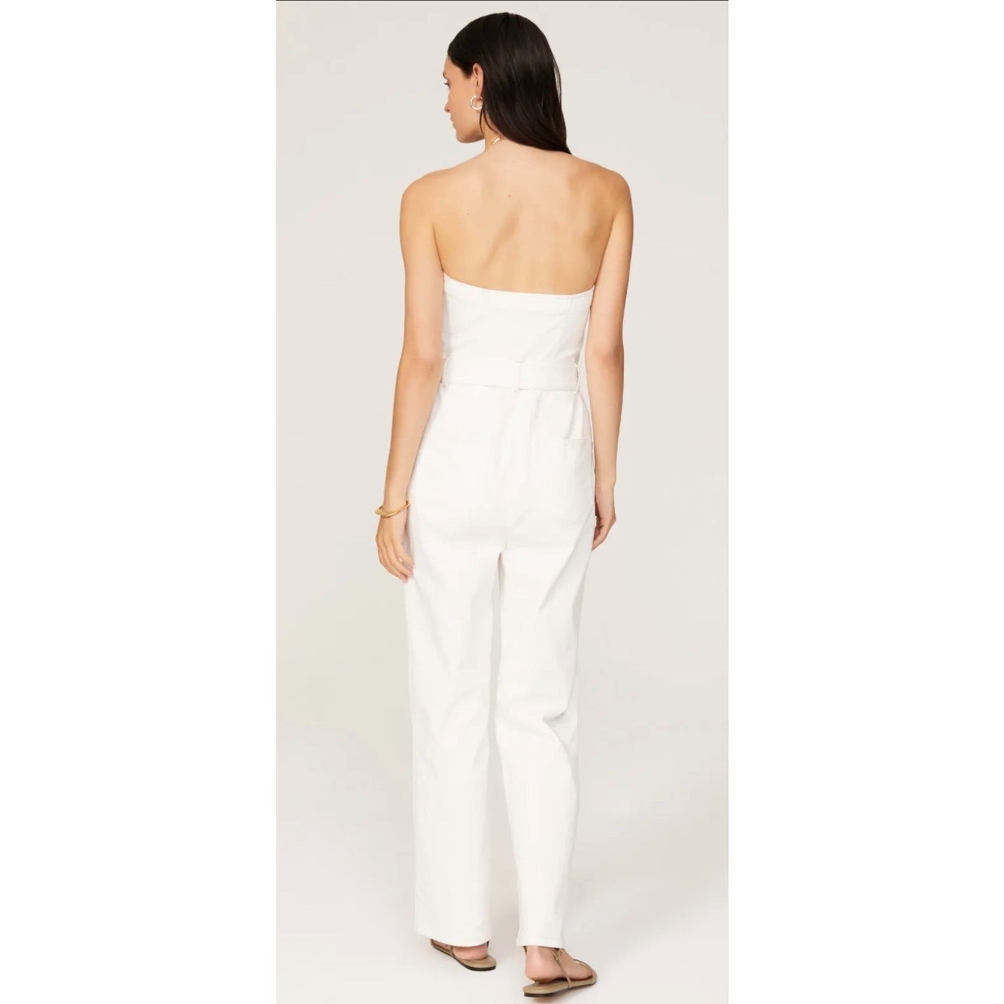 Marissa Webb Size 8 Strapless Denim Jumpsuit White w/ Copper Buttons