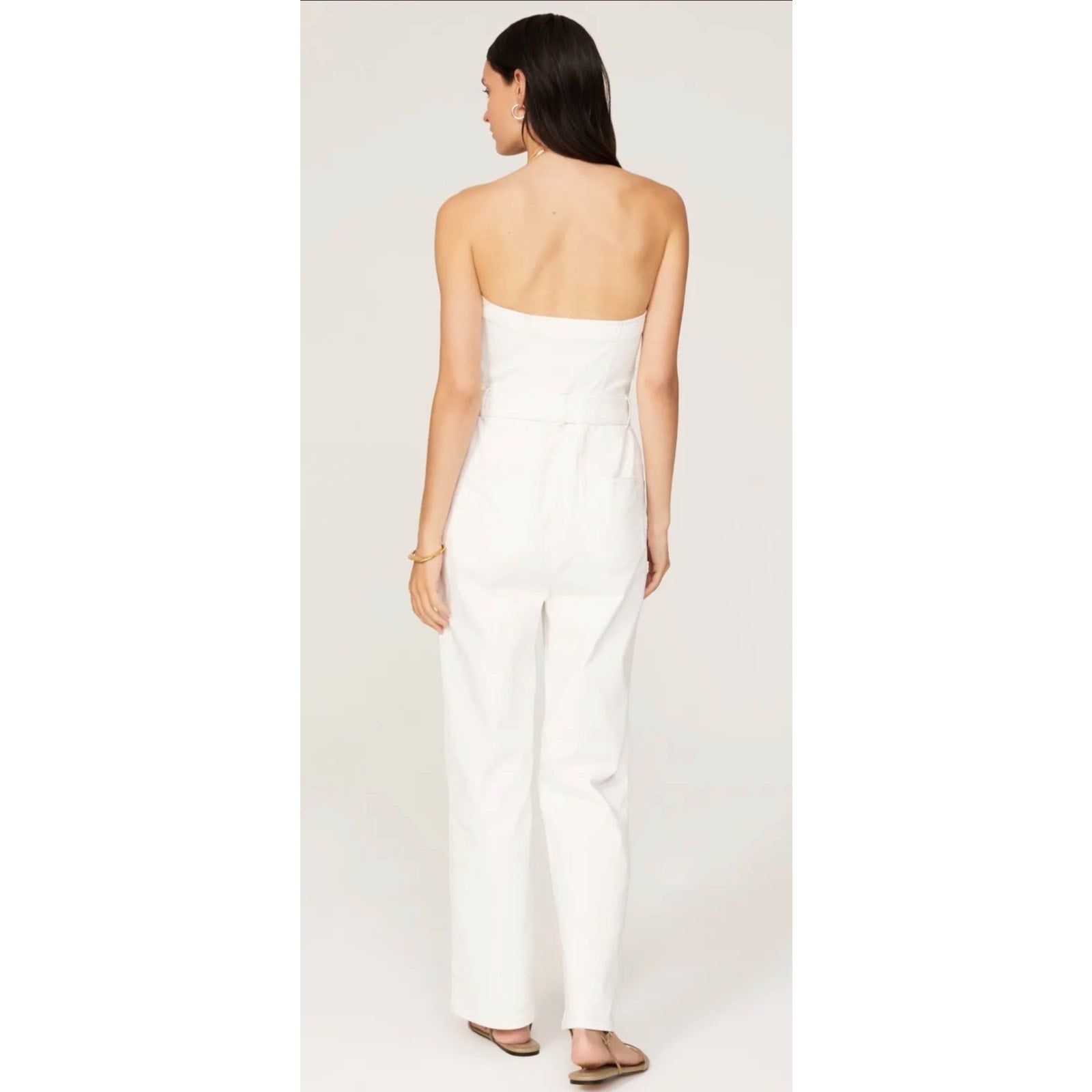 Marissa Webb Size 8 Strapless Denim Jumpsuit White w/ Copper Buttons