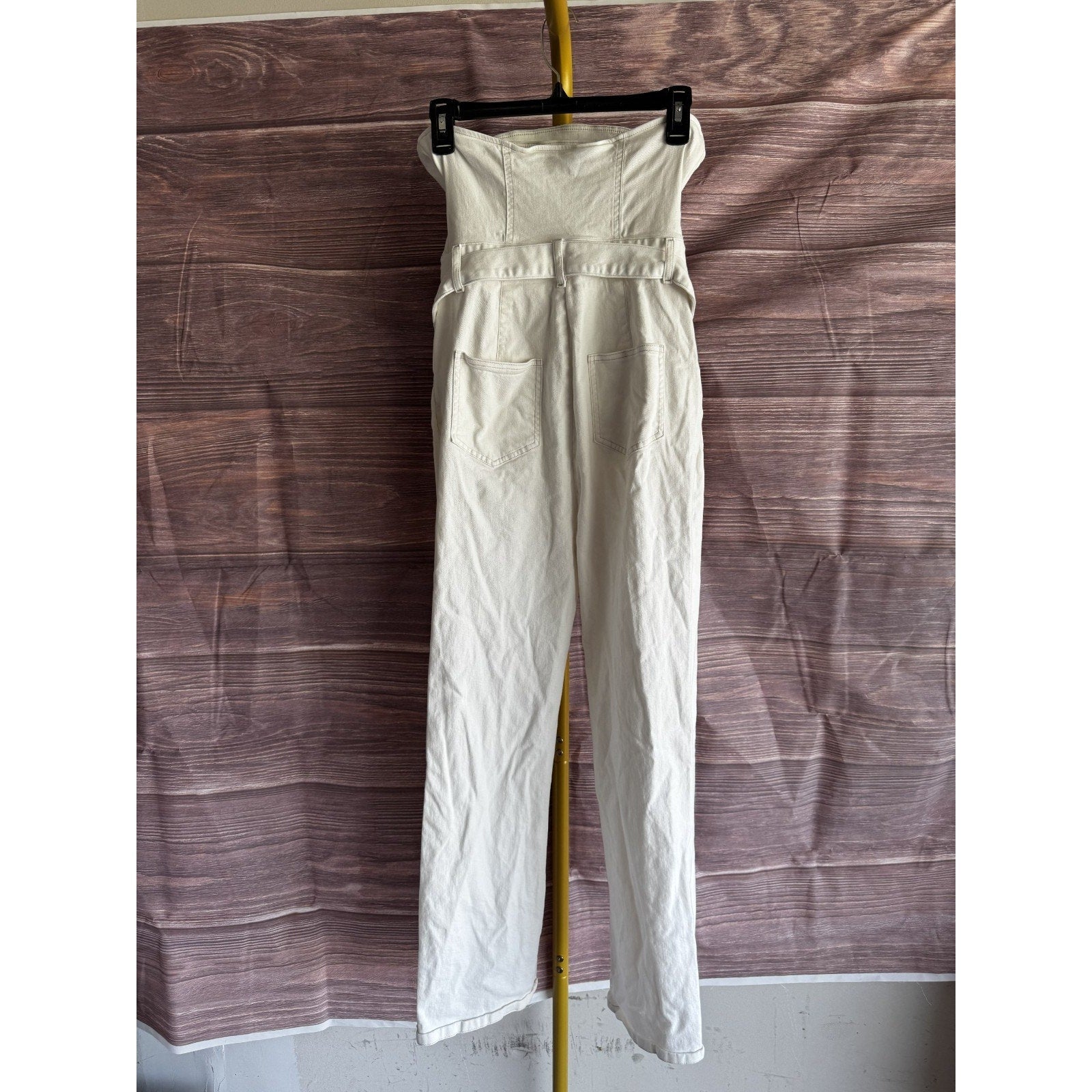 Marissa Webb Size 8 Strapless Denim Jumpsuit White w/ Copper Buttons