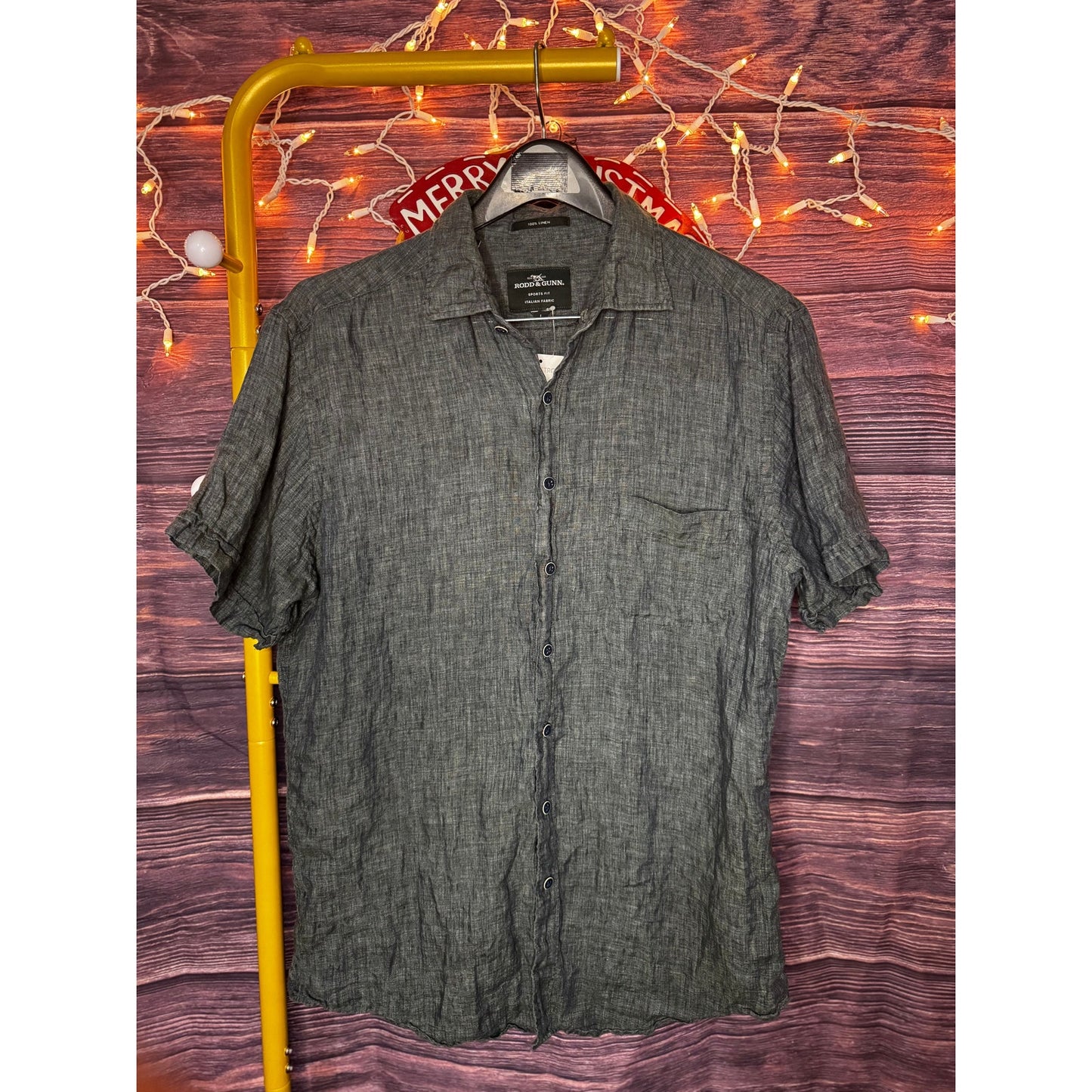 Rodd & Gunn Size L Palm Beach 100% Linen Ash Gray Sport Fit Button Up Shirt