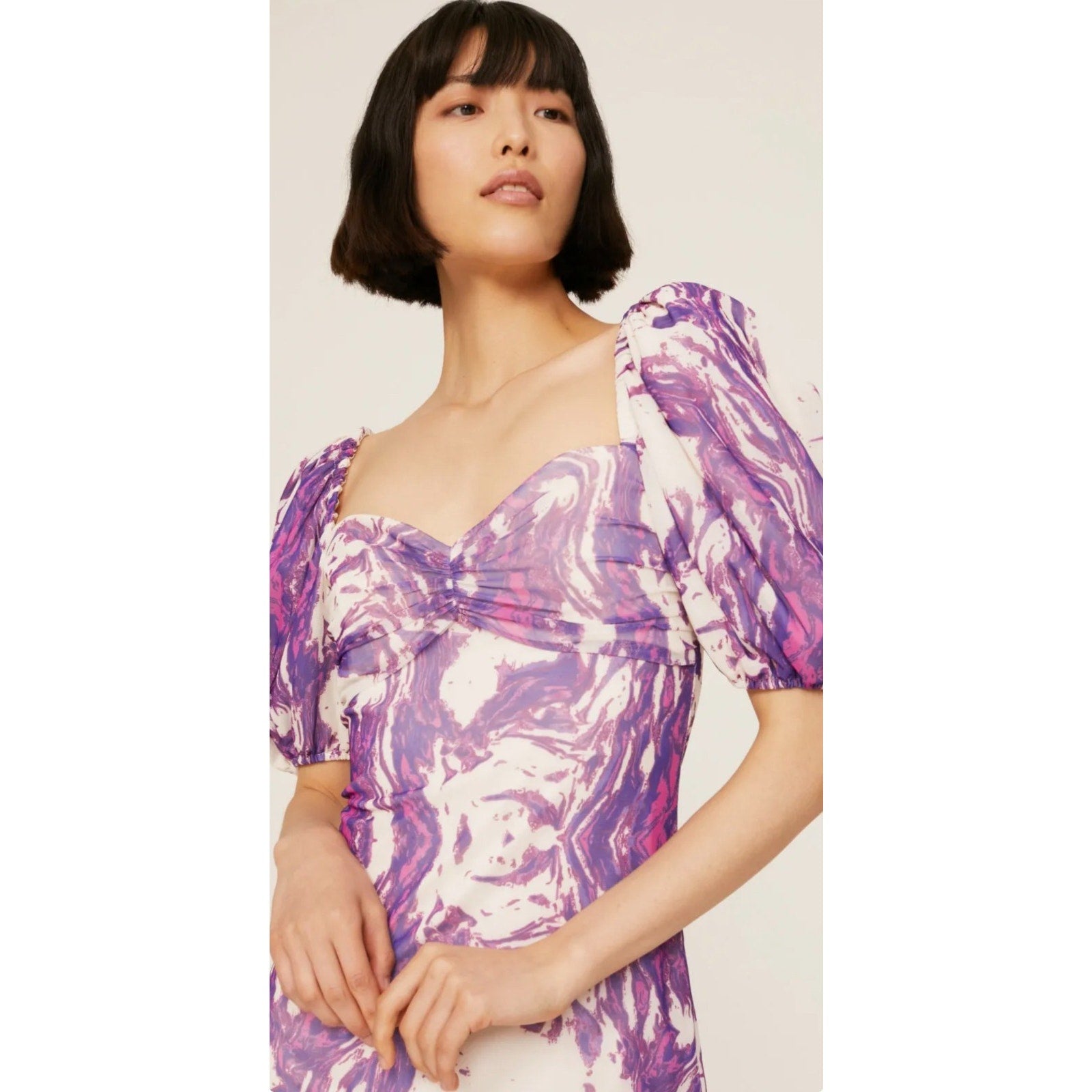 Slate & Willow Size XS Purple Swirl Mini Dress w/ Puff Sleeves