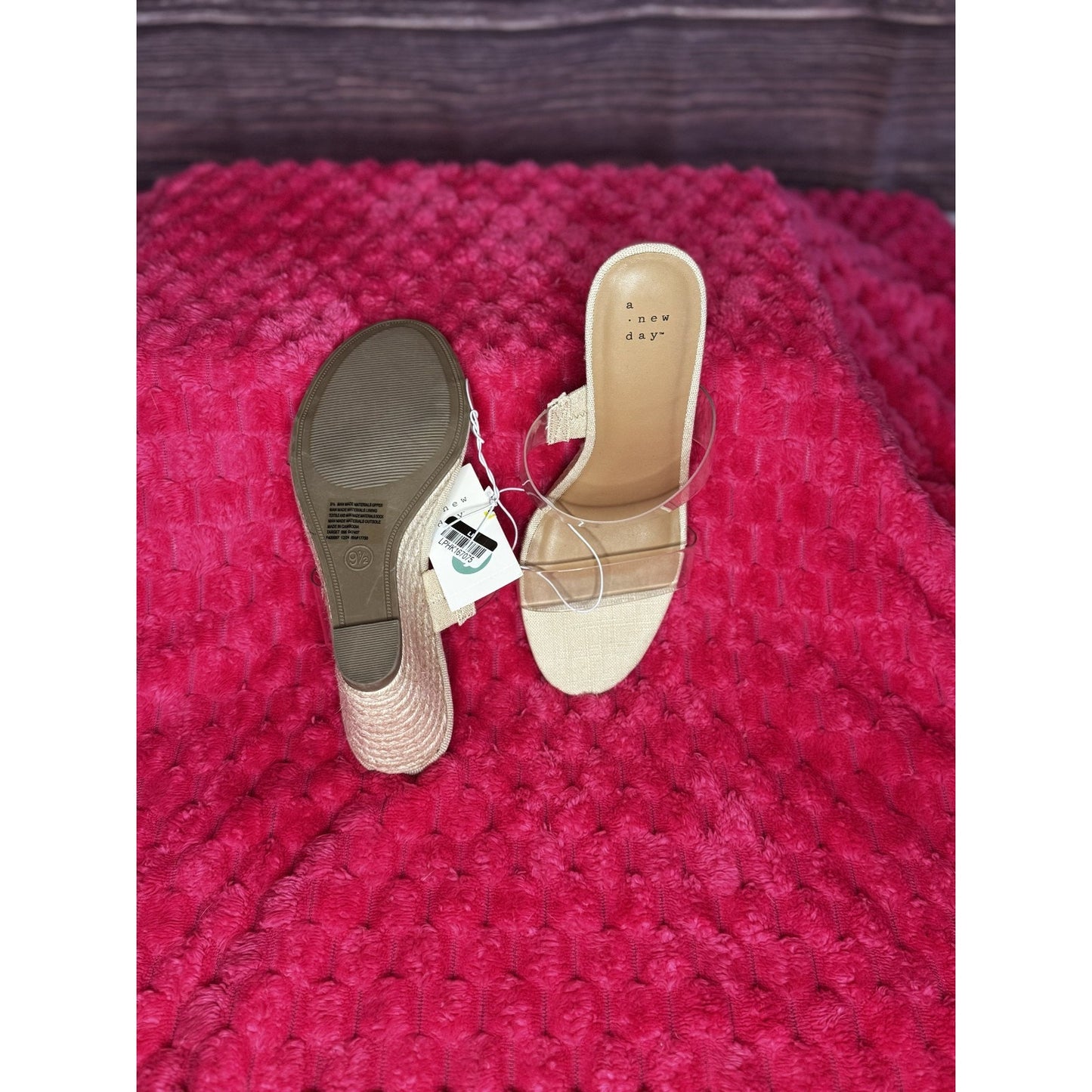 A New Day Ansel Espadrille Clear Double Strap Wedge Heel Sandals w/ Memory Foam