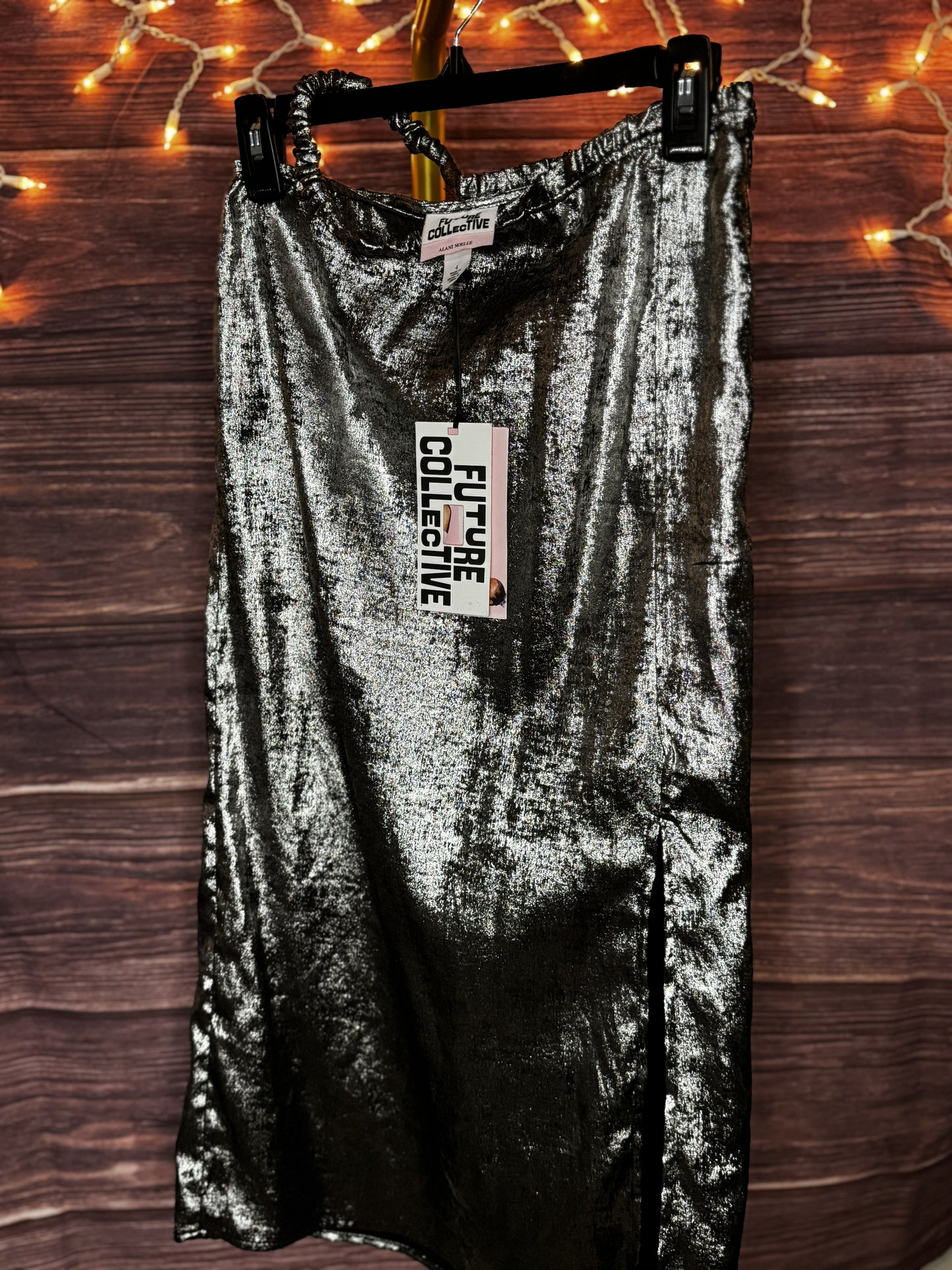 Future Collective Anani Noelle Silver Women's Size 4 Side Cut Out Midi Skirt