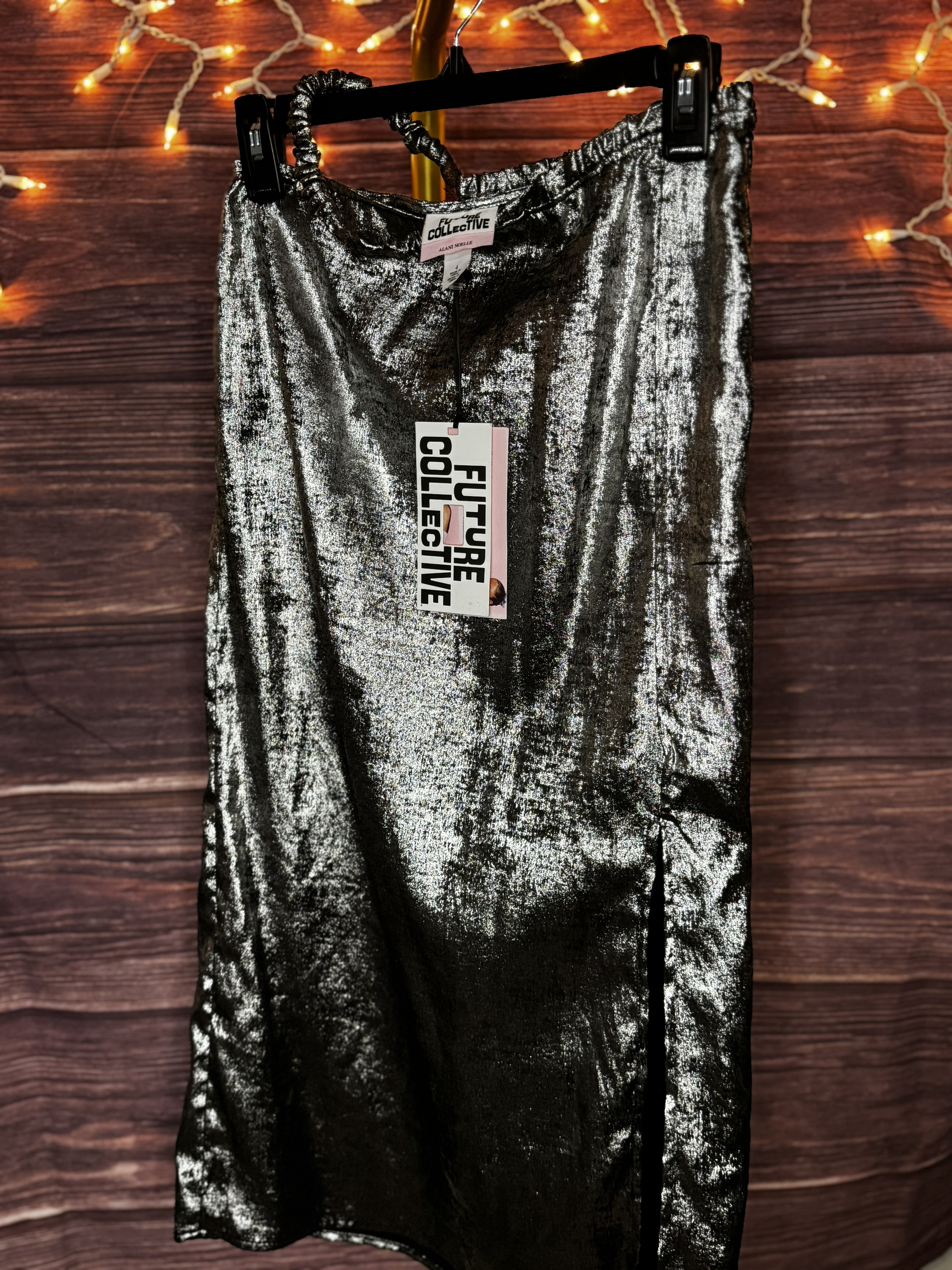 Future Collective Anani Noelle Silver Women's Size 4 Side Cut Out Midi Skirt