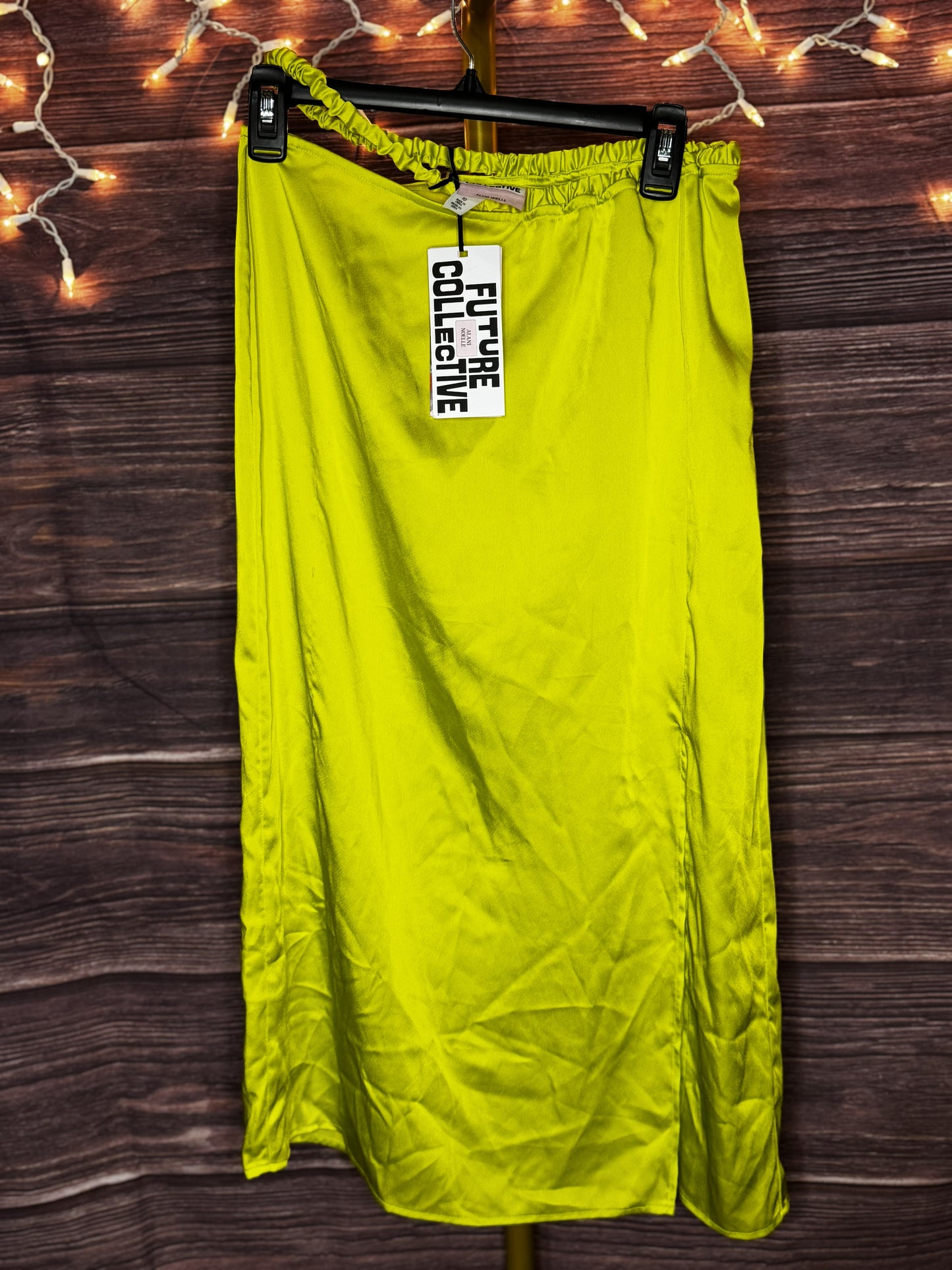 Future Collective Anani Noelle Neon Green Women's Size 10 Side Cut Out Midi Skirt