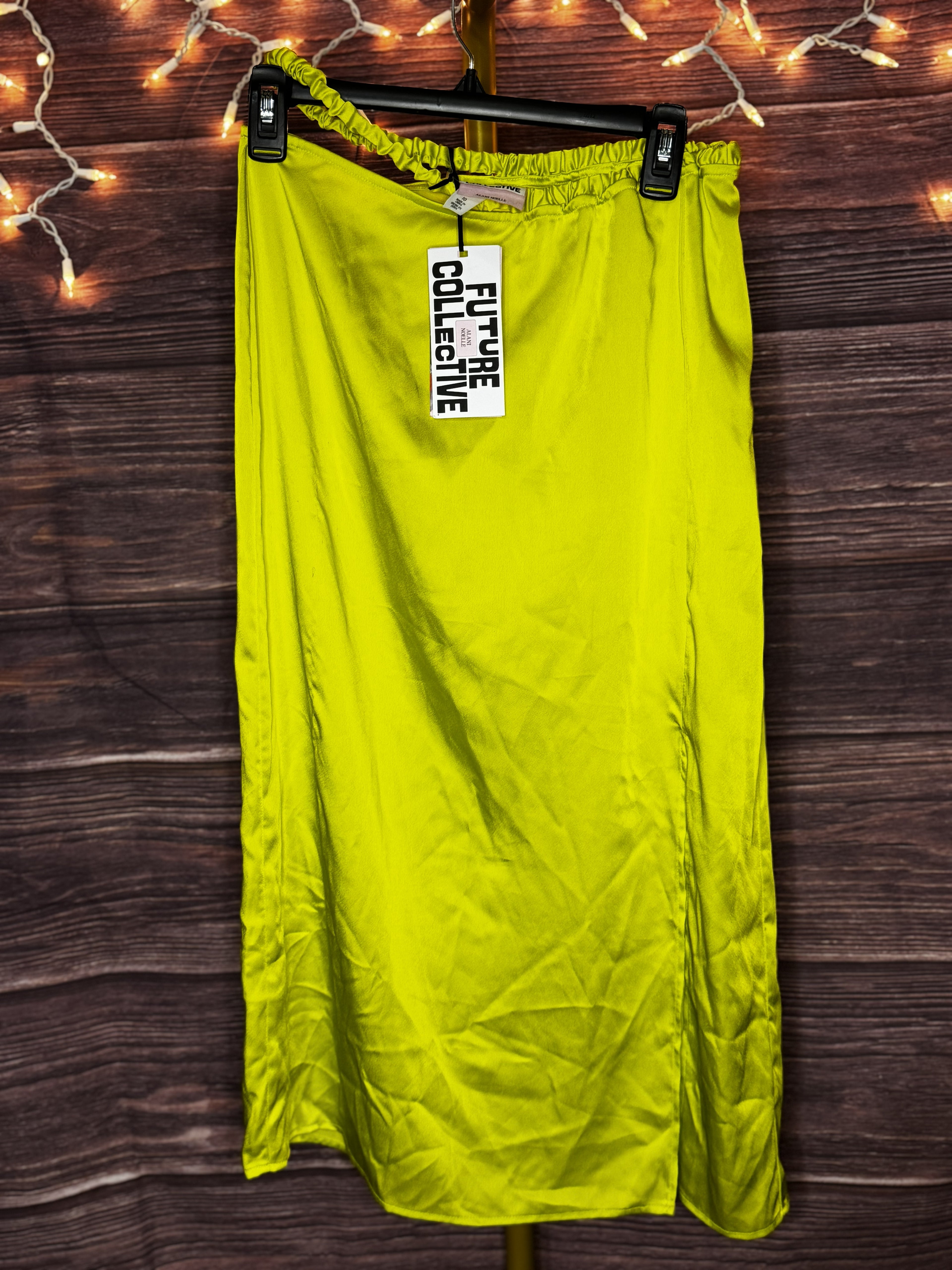 Future Collective Anani Noelle Neon Green Women's Size 10 Side Cut Out Midi Skirt