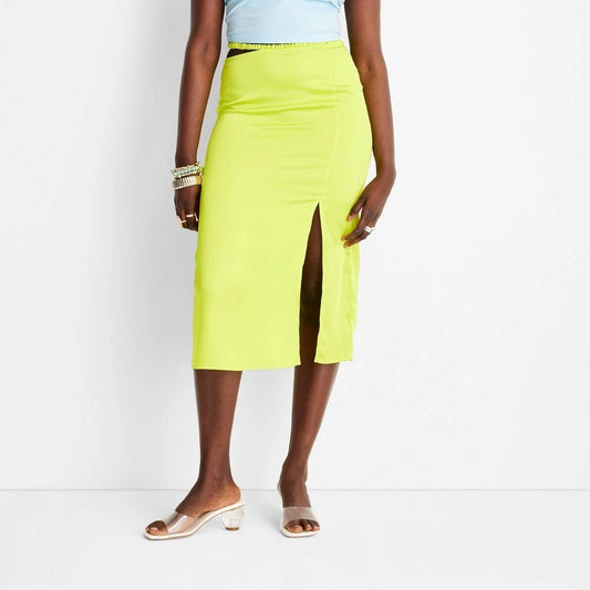 Future Collective Anani Noelle Neon Green Women's Size 10 Side Cut Out Midi Skirt