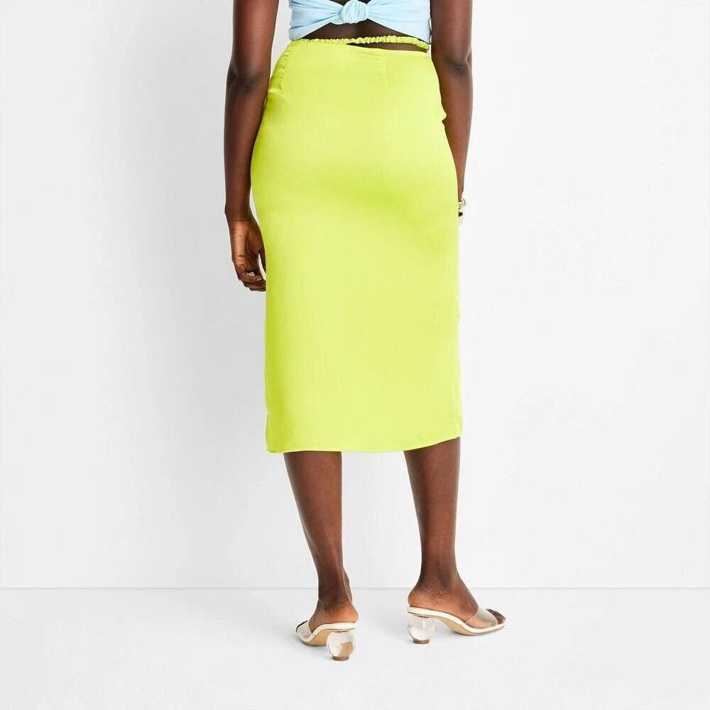 Future Collective Anani Noelle Neon Green Women's Size 10 Side Cut Out Midi Skirt
