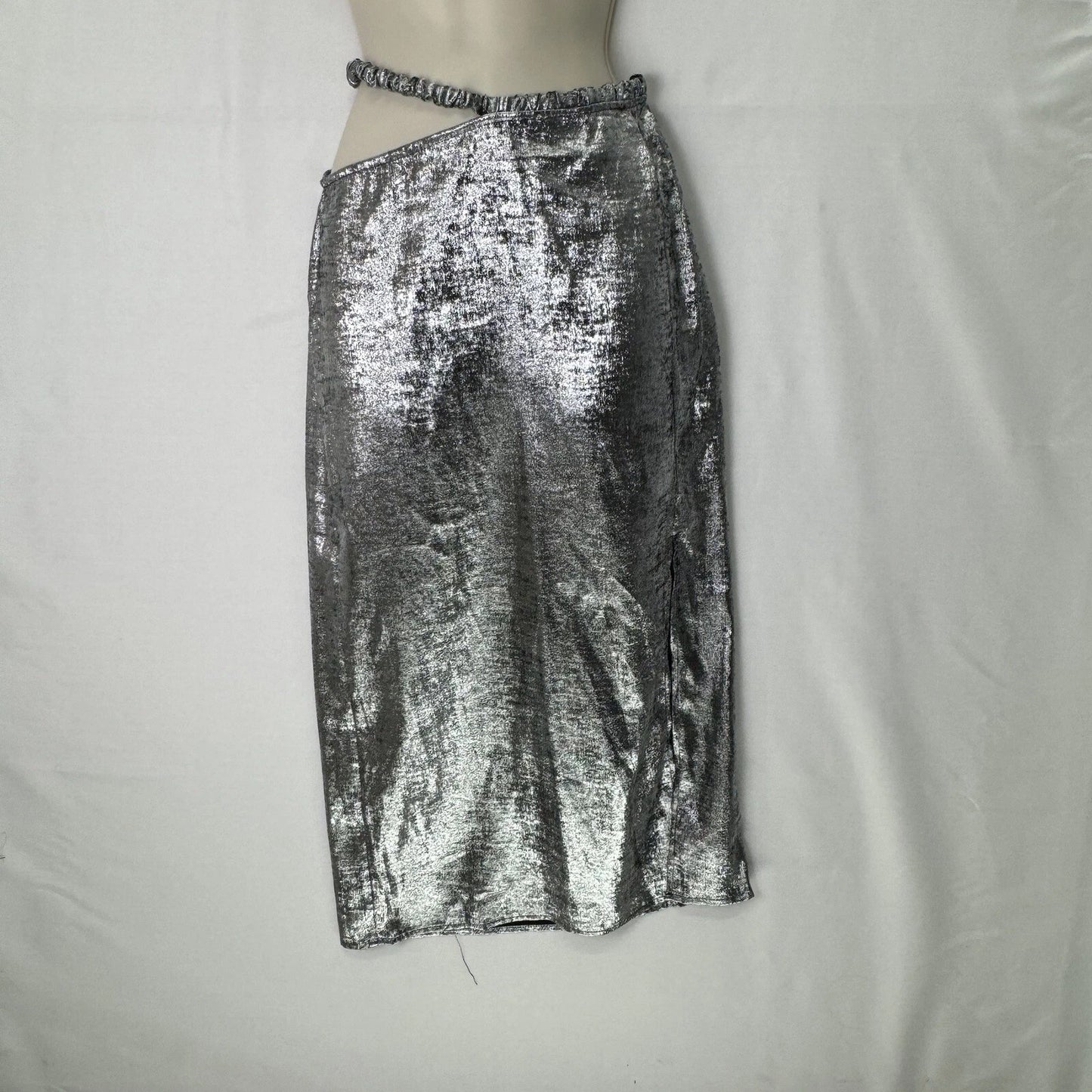 Future Collective Anani Noelle Silver Women's Size 4 Side Cut Out Midi Skirt