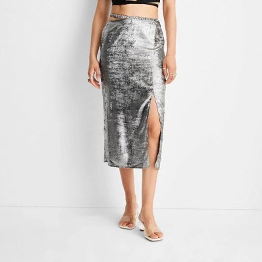 Future Collective Anani Noelle Silver Women's Size 4 Side Cut Out Midi Skirt