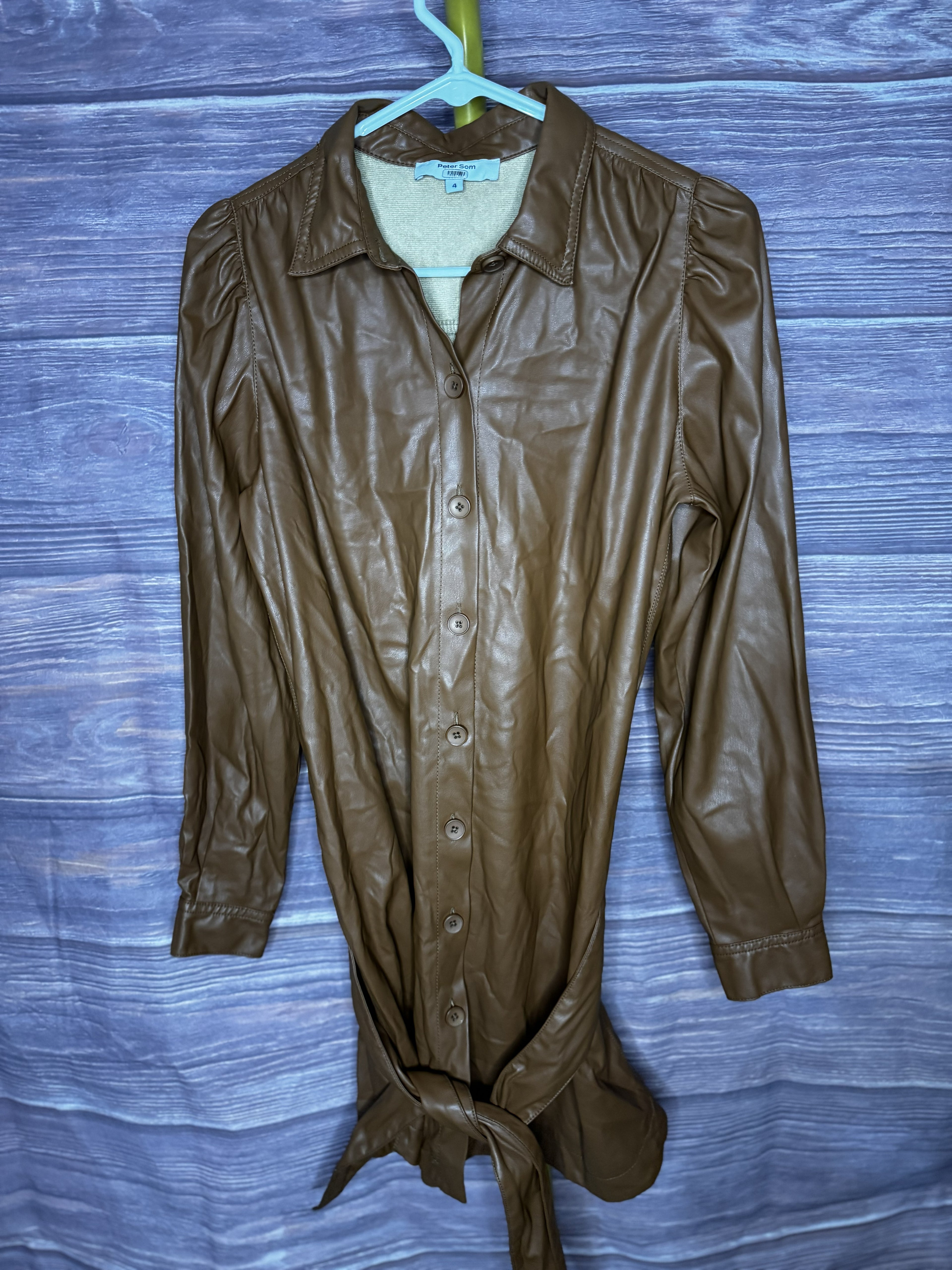 Peter Som Size 4 Brown Faux Leather Shirtdress