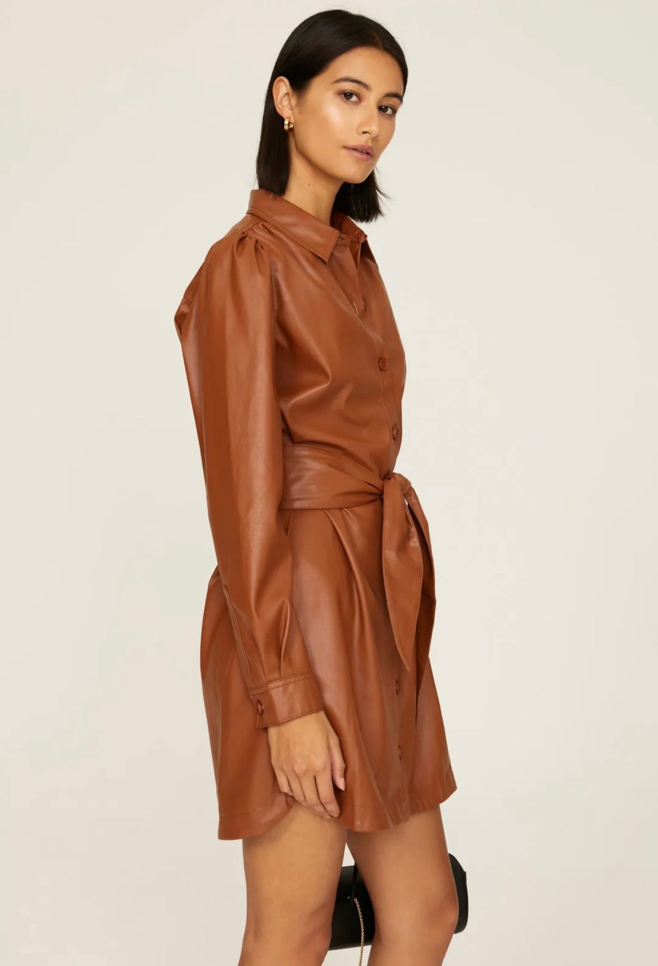 Peter Som Size 4 Brown Faux Leather Shirtdress
