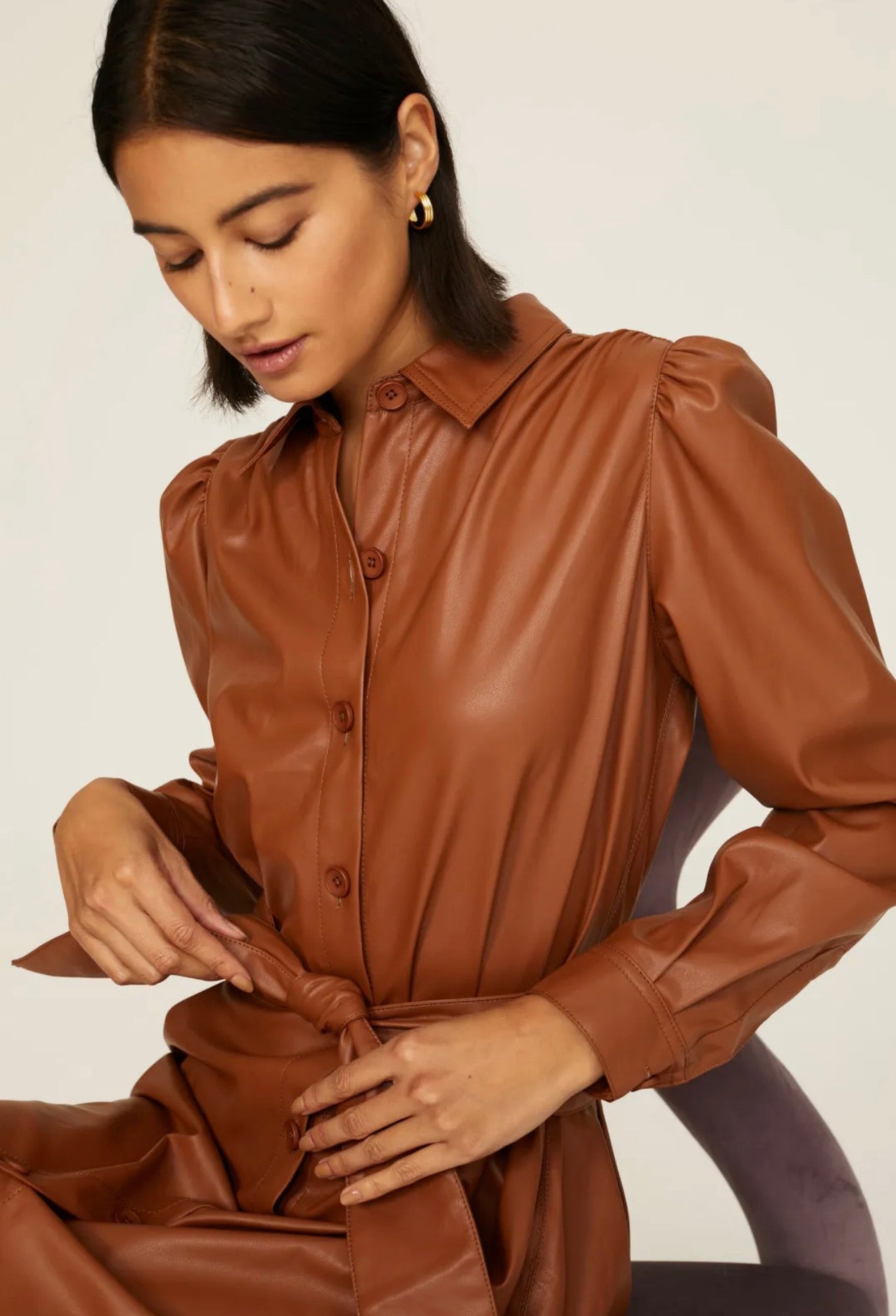 Peter Som Size 4 Brown Faux Leather Shirtdress