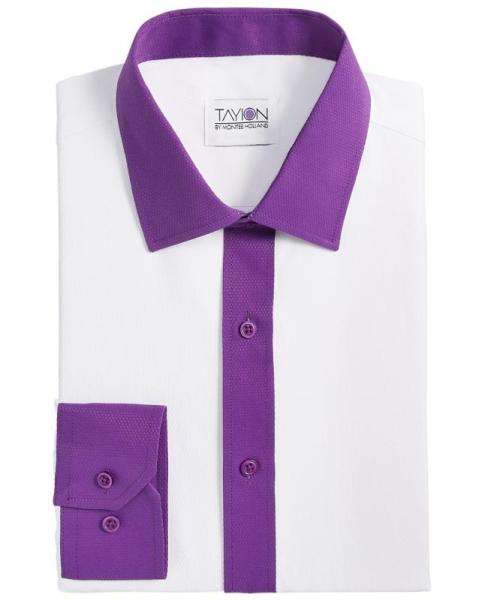 Tayion by Montee Holland Men's Slim-Fit White & Purple Dress Shirt