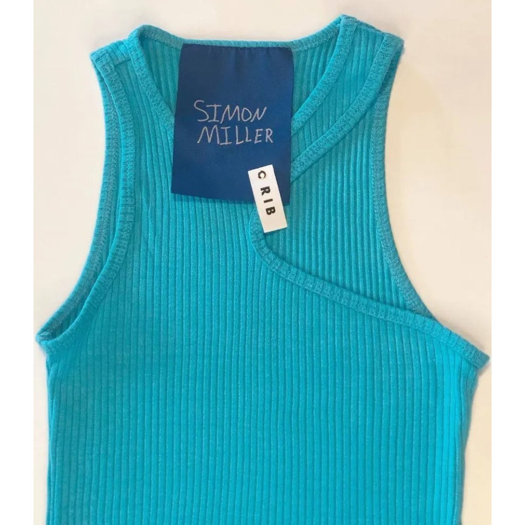 SIMON MILLER Size M Blue Mawga RIB Knit Asymmetrical Tank Dress