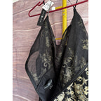 Betsy & Adam Size 12 Black w/ Gold Embroidered Chiffon Evening Gown Dress