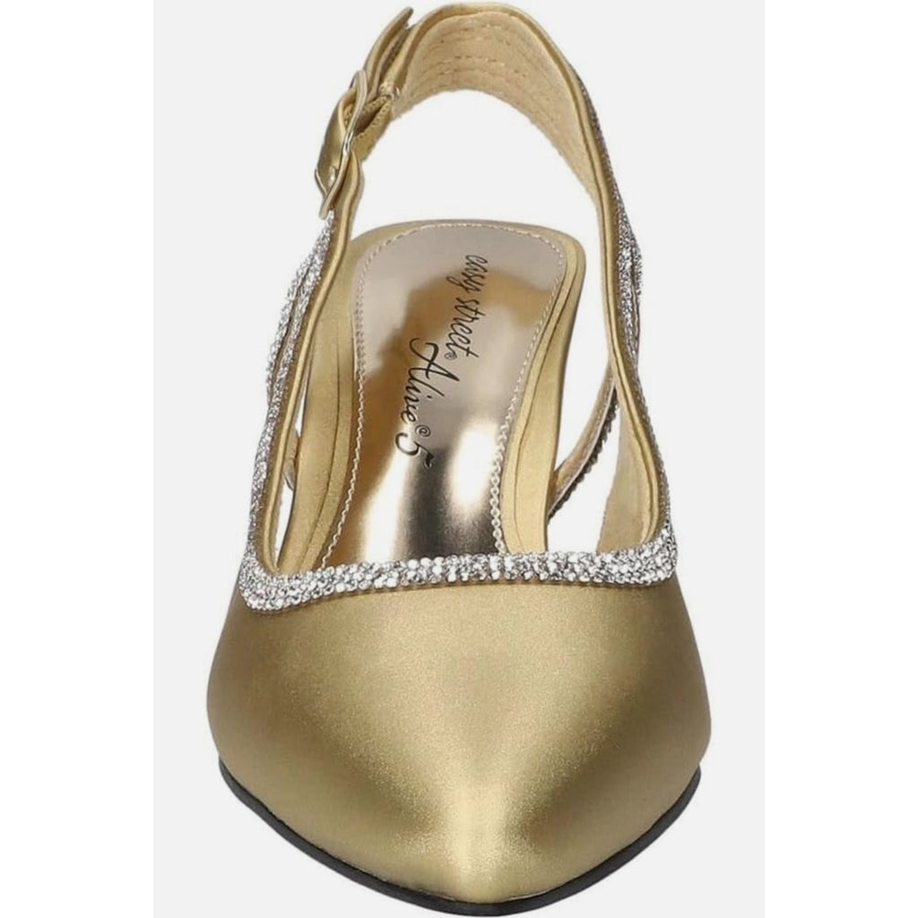 Easy Street Alive 5 Gold Size 7.5W Jeweled Slingback Pump Ballroom Dance Heels