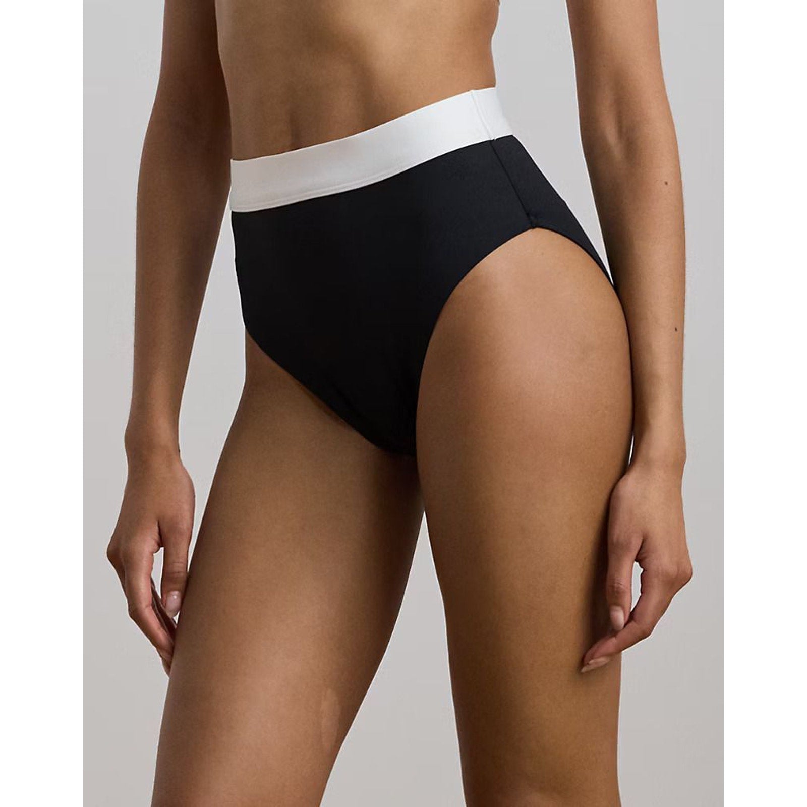 Lauren by Ralph Lauren Size 6 Black Bel Air Banded High-Waisted Swim Bottom