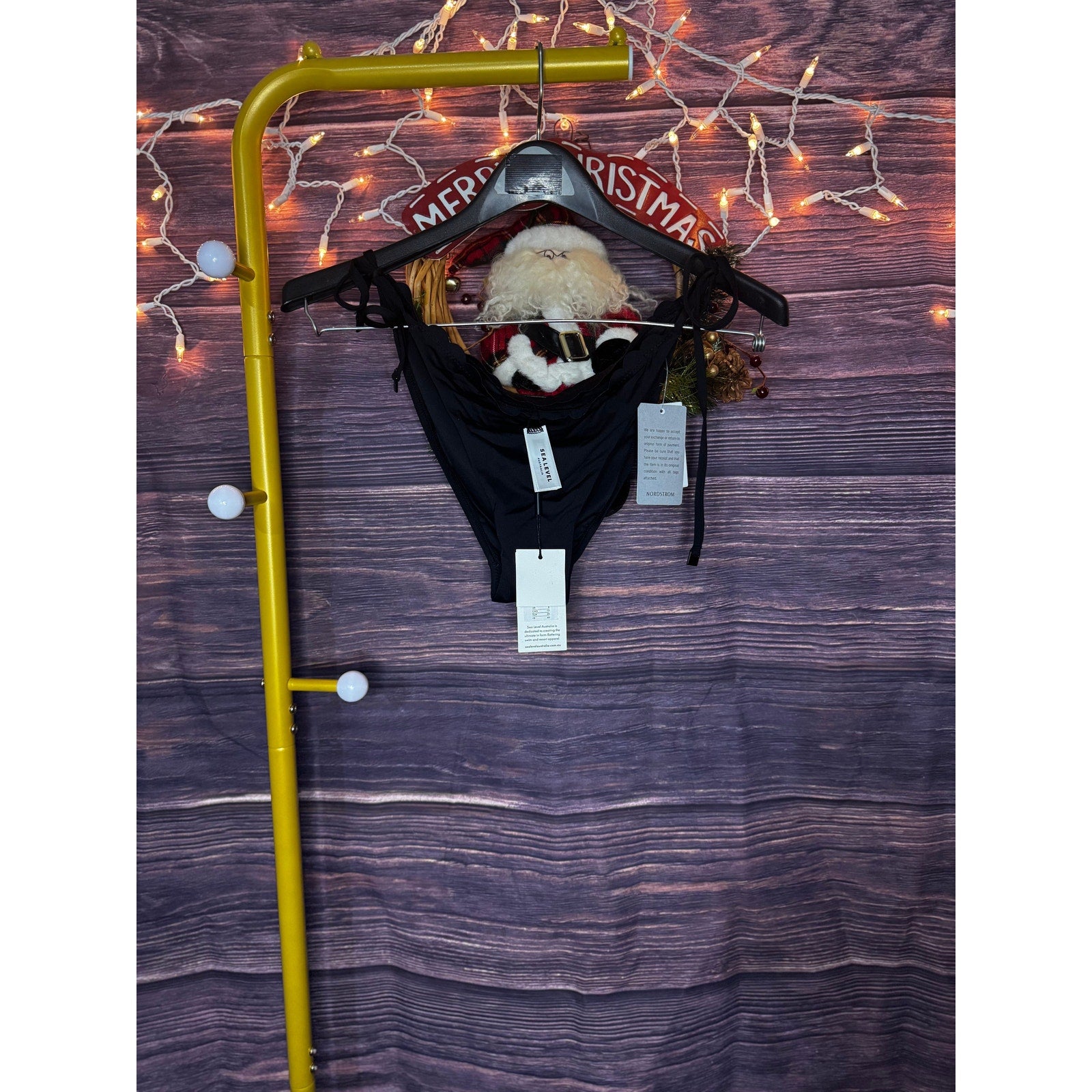 Sea Level Size 8 Black Scalloped Side Tie Bikini Bottom
