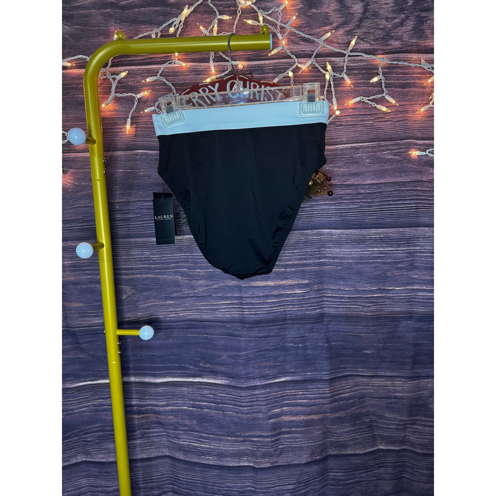 Lauren by Ralph Lauren Size 6 Black Bel Air Banded High-Waisted Swim Bottom