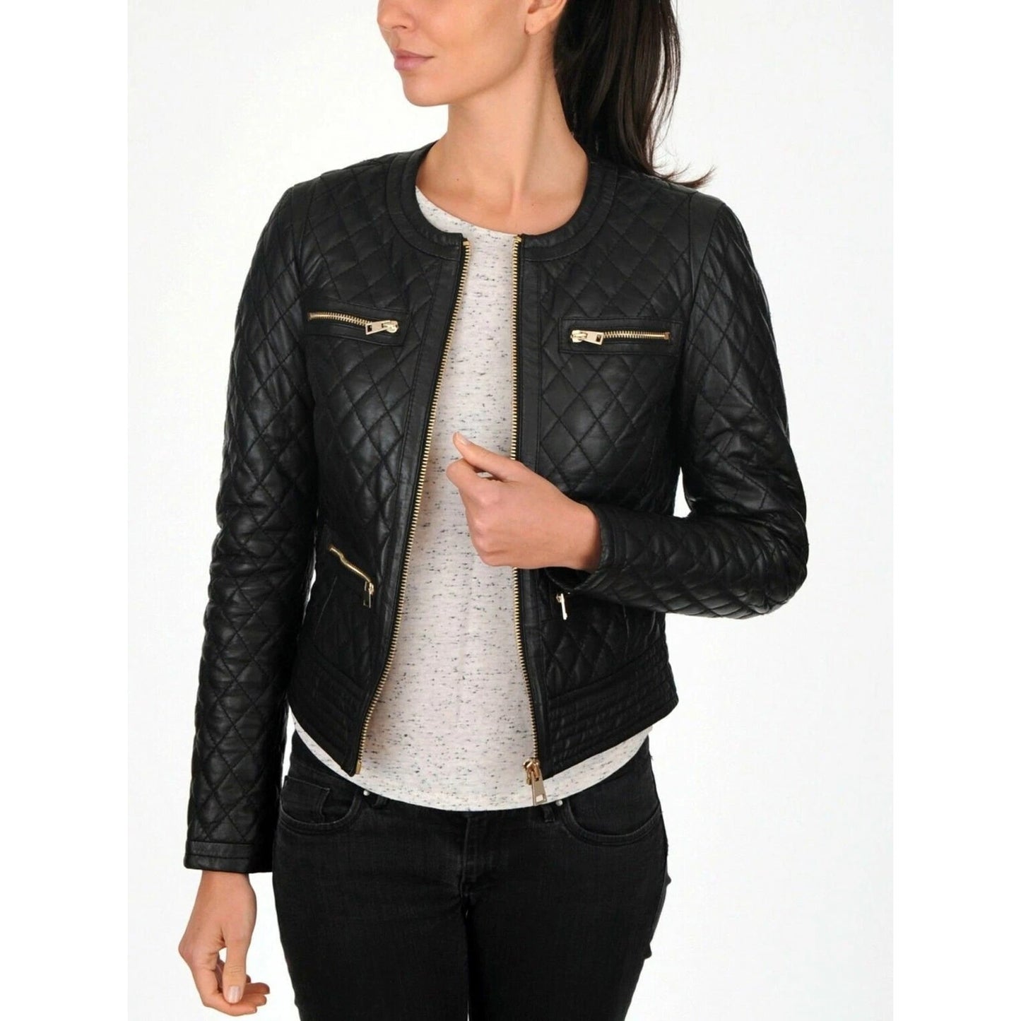 Ann Taylor Size XS Quilted Stitch Leather Jacket