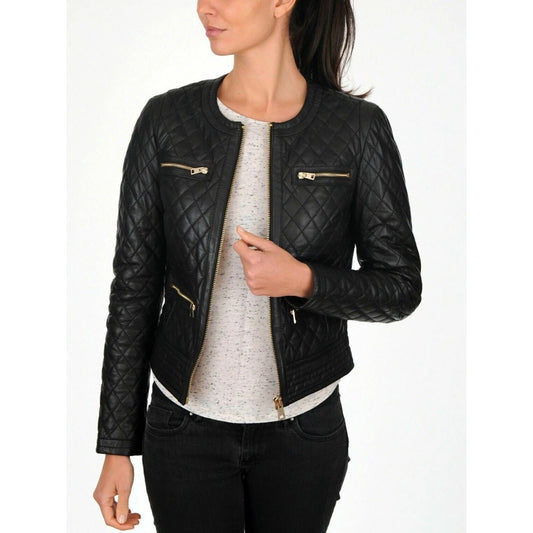 Ann Taylor XS Quilted Stitch Leather Jacket