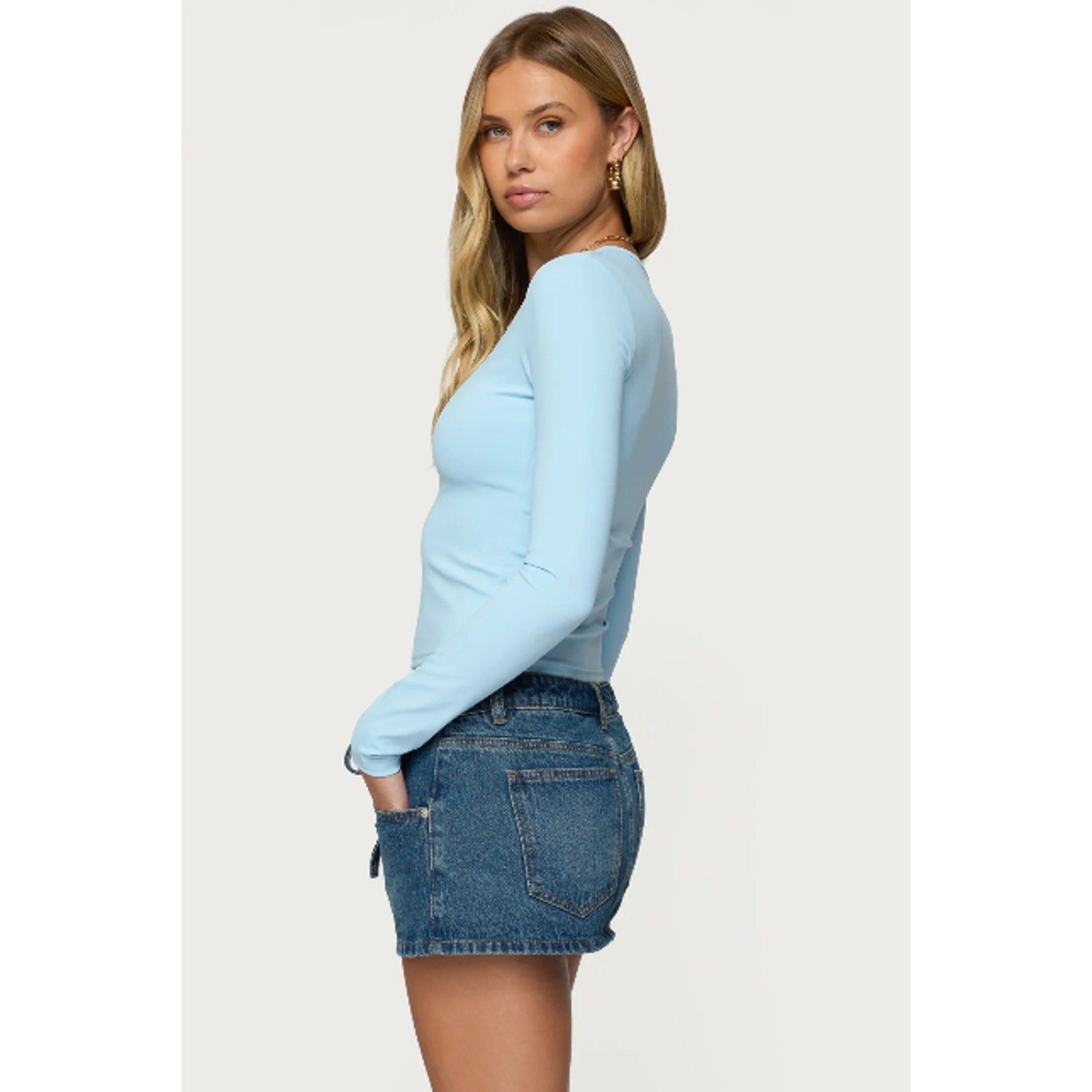 edikted Girl's Size S Blue Tay Long Sleeve Top