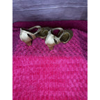 Easy Street Alive 5 Gold Size 7.5W Jeweled Open Toe T-Strap Ballroom Dance Heels