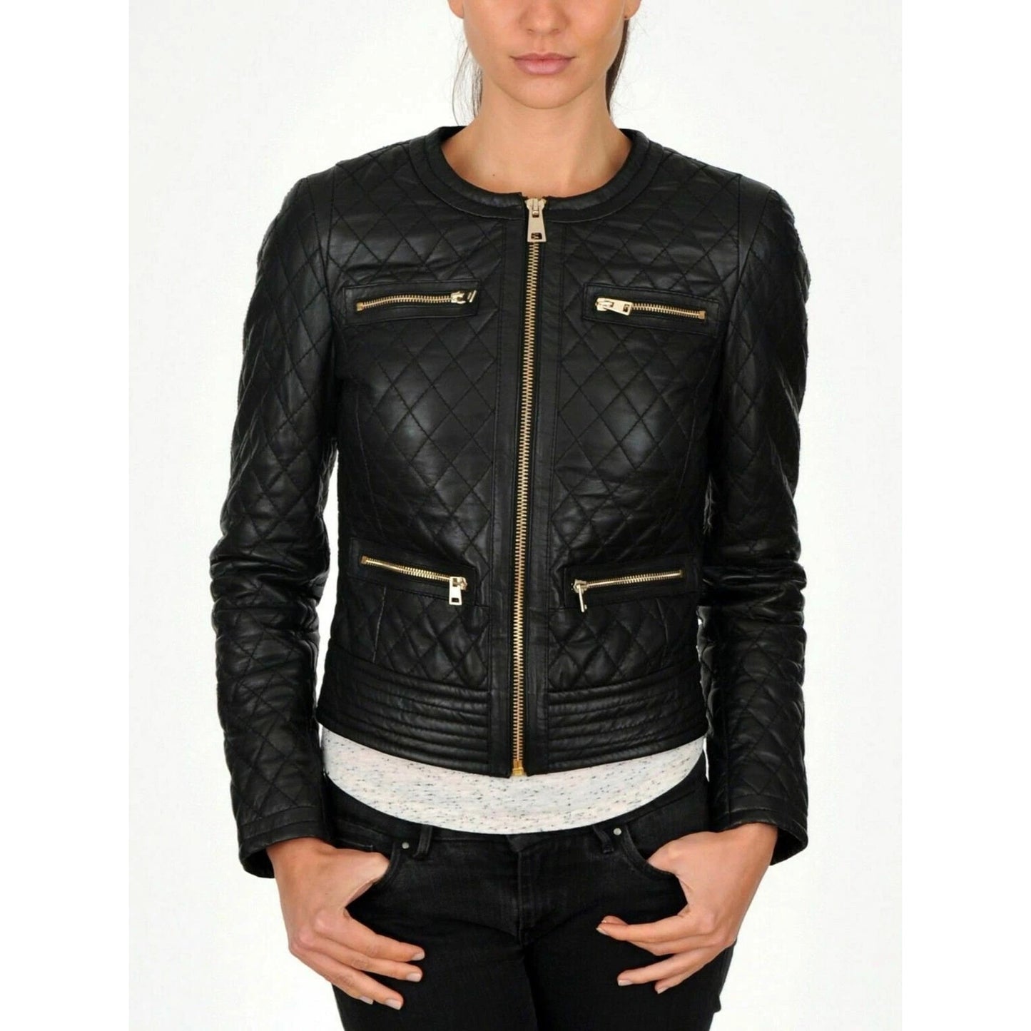Ann Taylor Size XS Quilted Stitch Leather Jacket