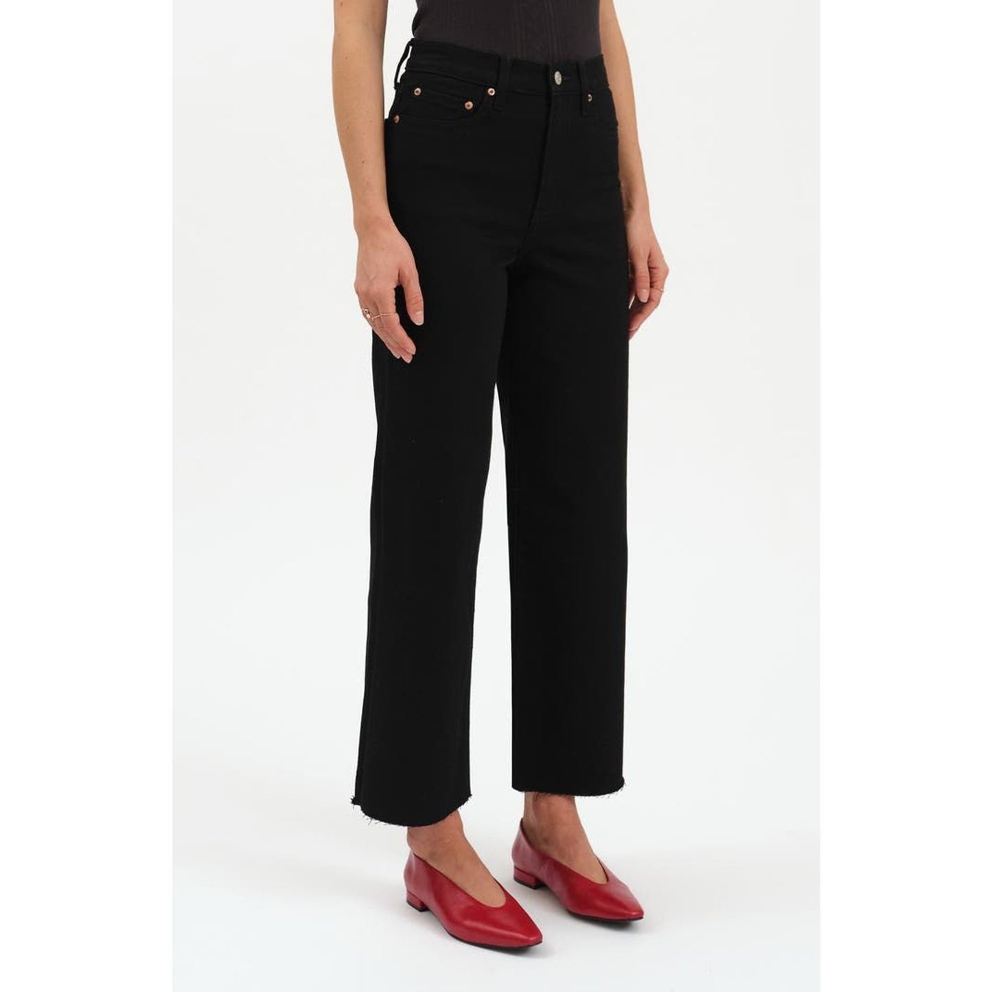 DAZE Size 25 Pleaser All Nighter (Black) High Waist Raw Hem Crop Jeans
