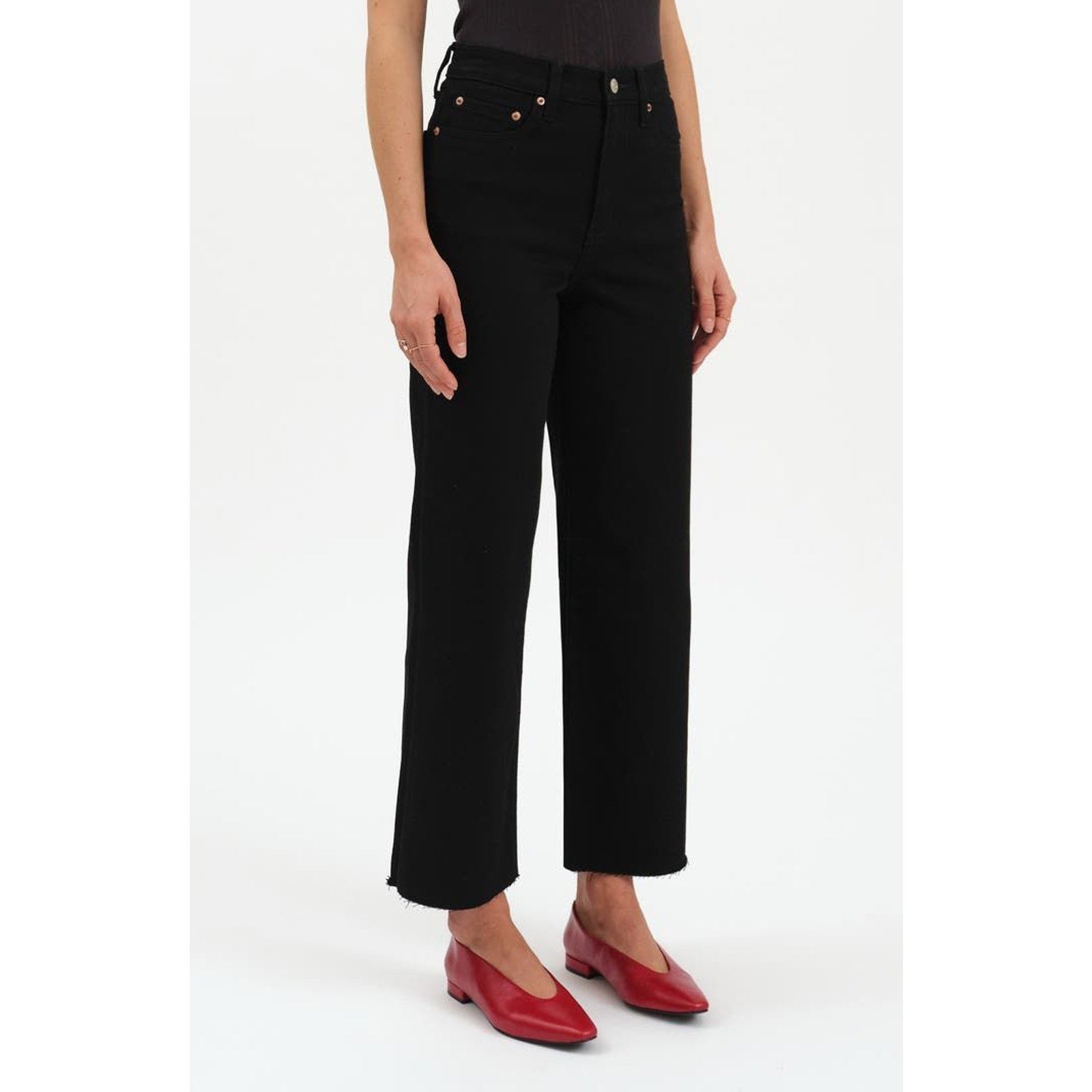DAZE Size 25 Pleaser All Nighter (Black) High Waist Raw Hem Crop Jeans