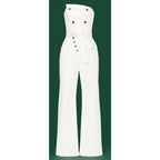 Marissa Webb Size 8 Strapless Denim Jumpsuit White w/ Copper Buttons