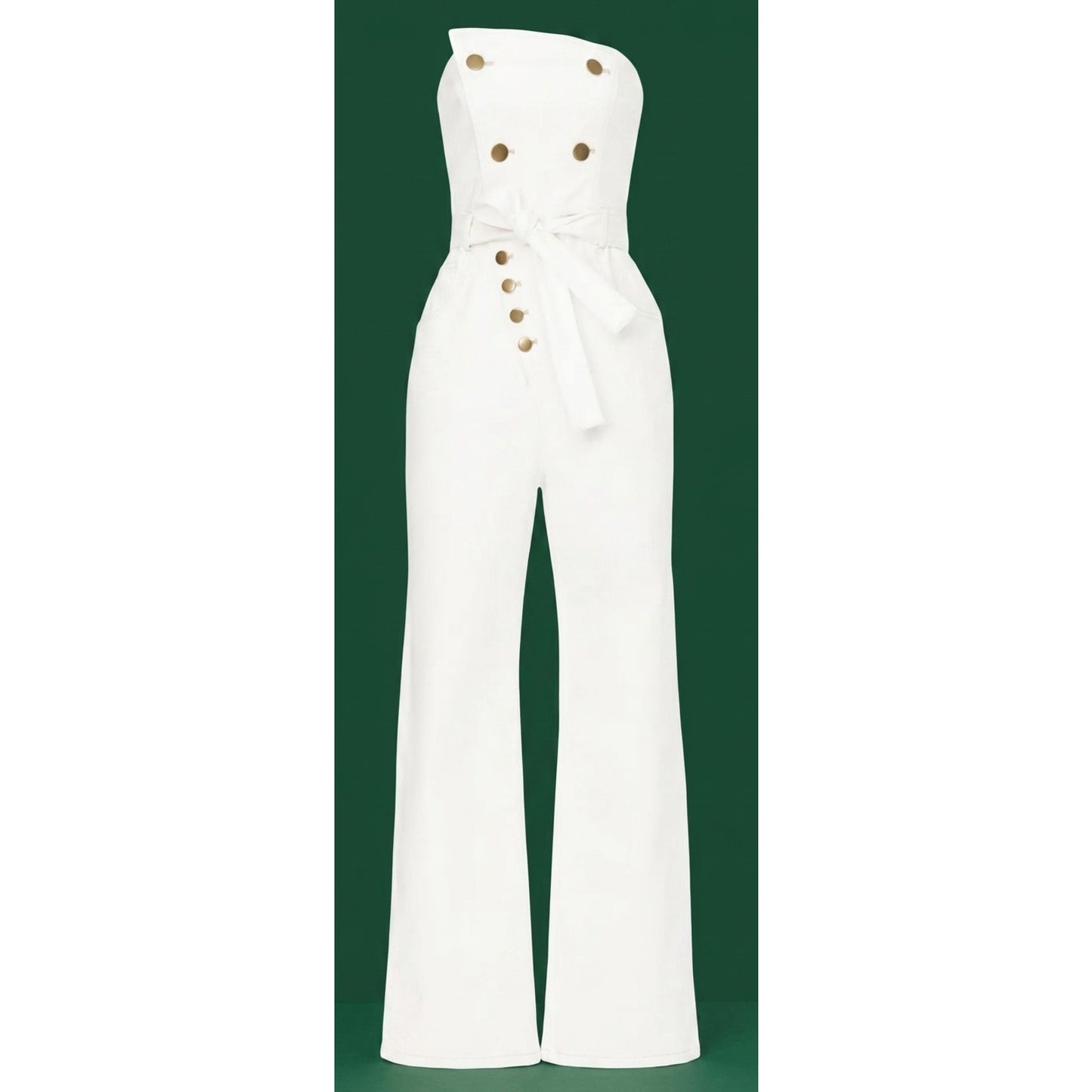 Marissa Webb Size 8 Strapless Denim Jumpsuit White w/ Copper Buttons